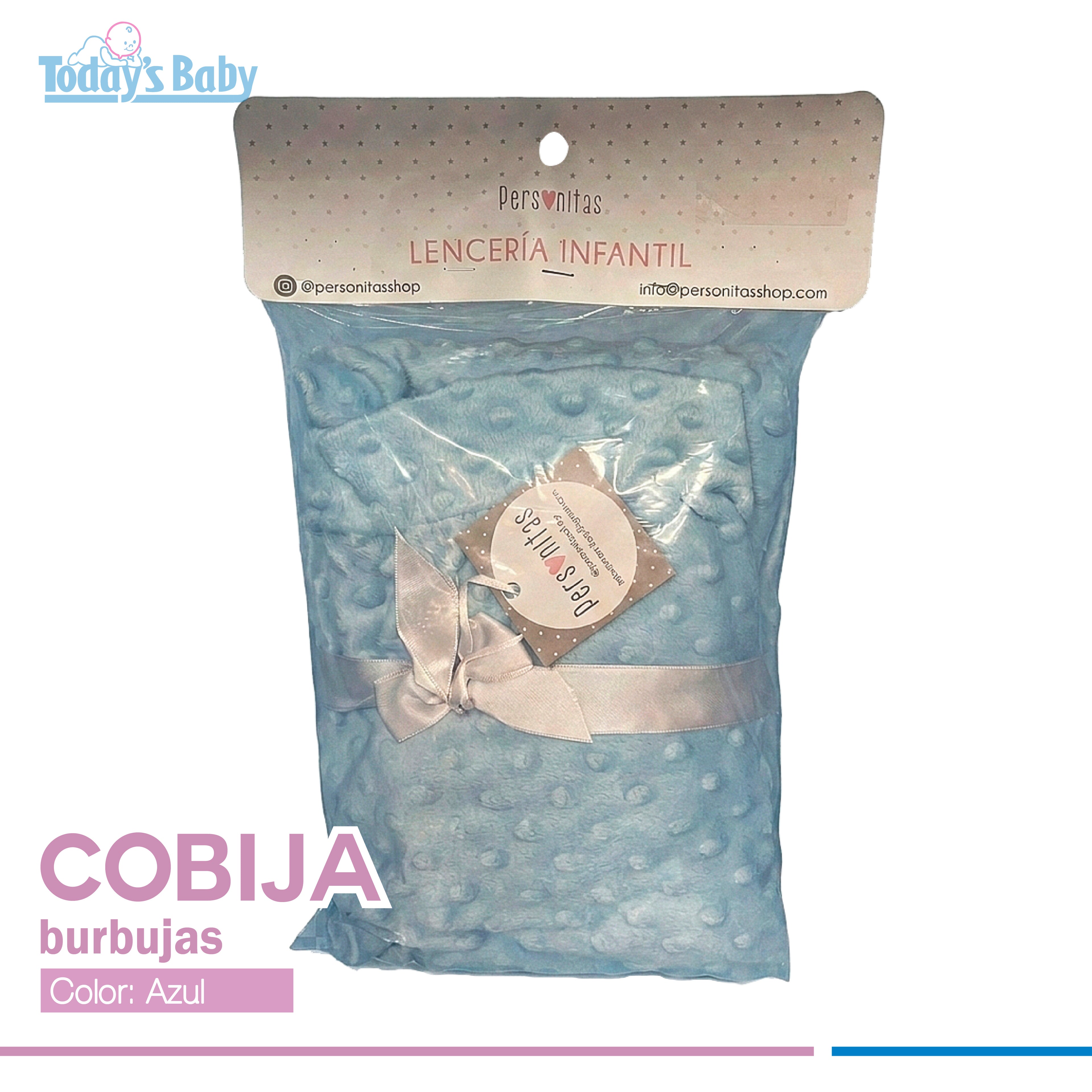 cobija tipo burbujas azul personitas para bebé