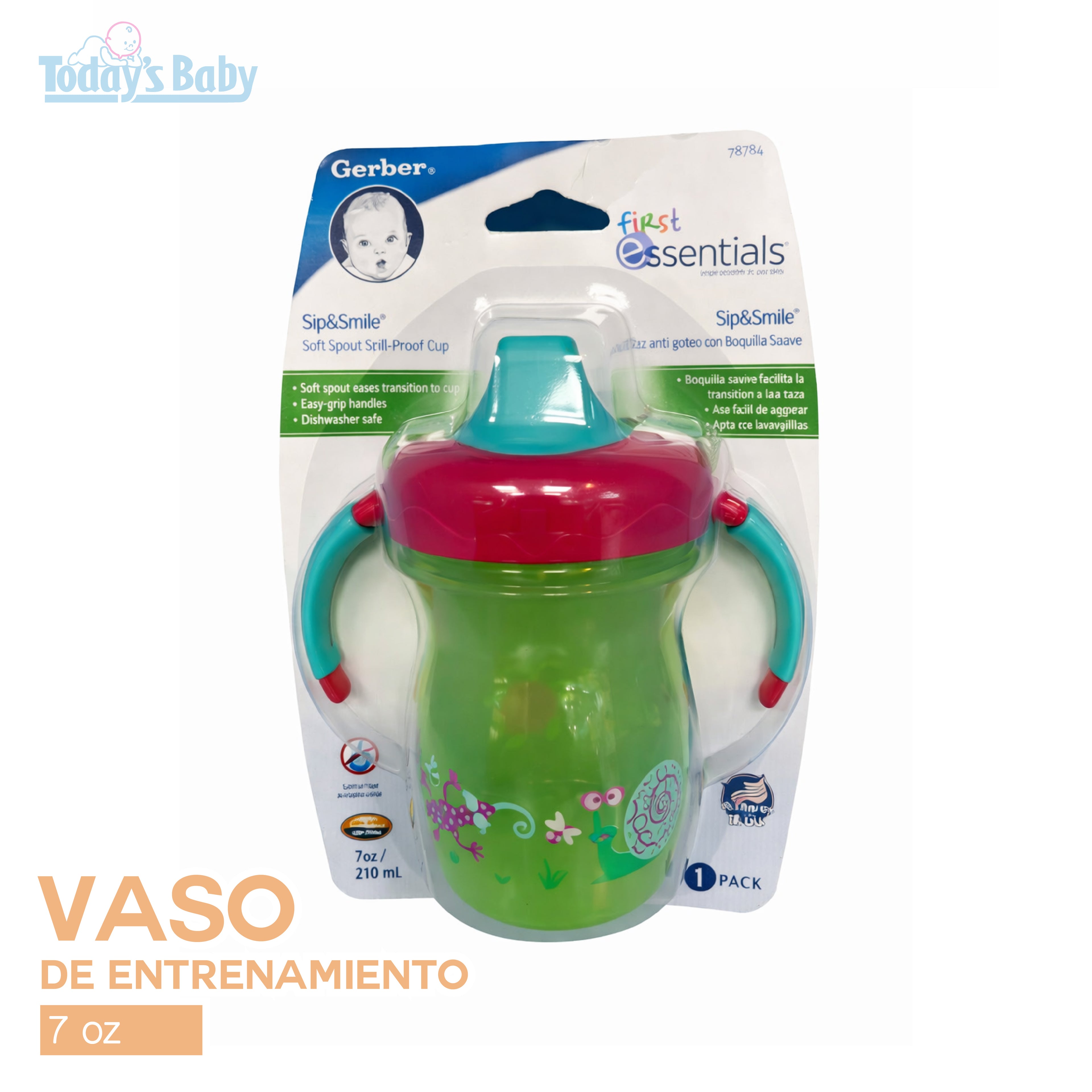 vaso con boquilla suave a prueba de derrames gerber para bebé