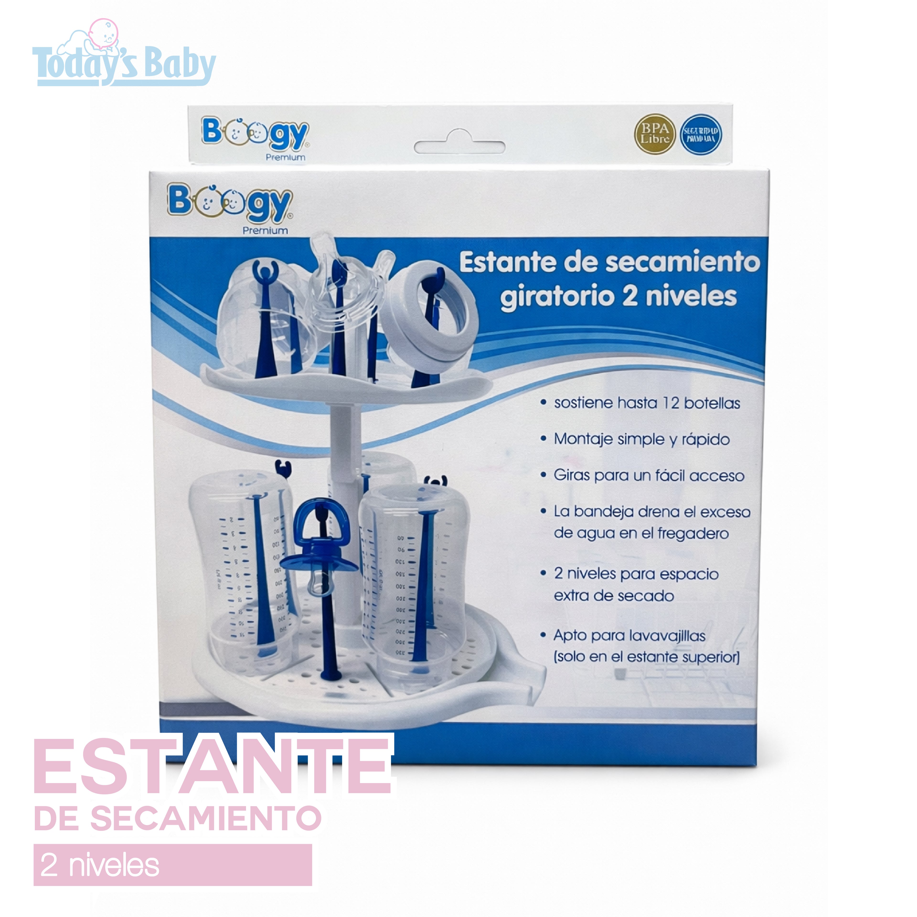 estante de secamiento giratorio de 2 niveles boogy para bebé