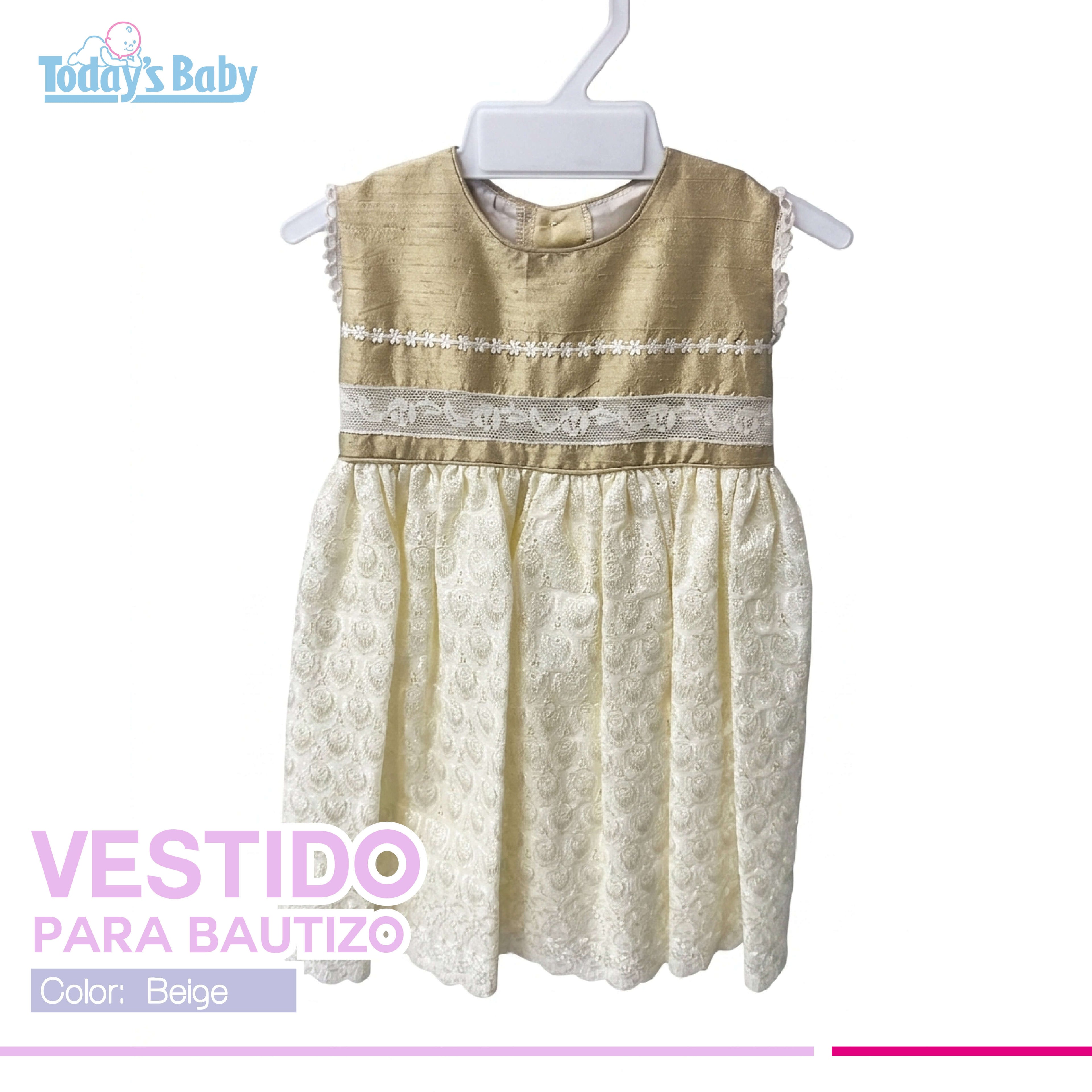 vestido de bautizo beige para bebé