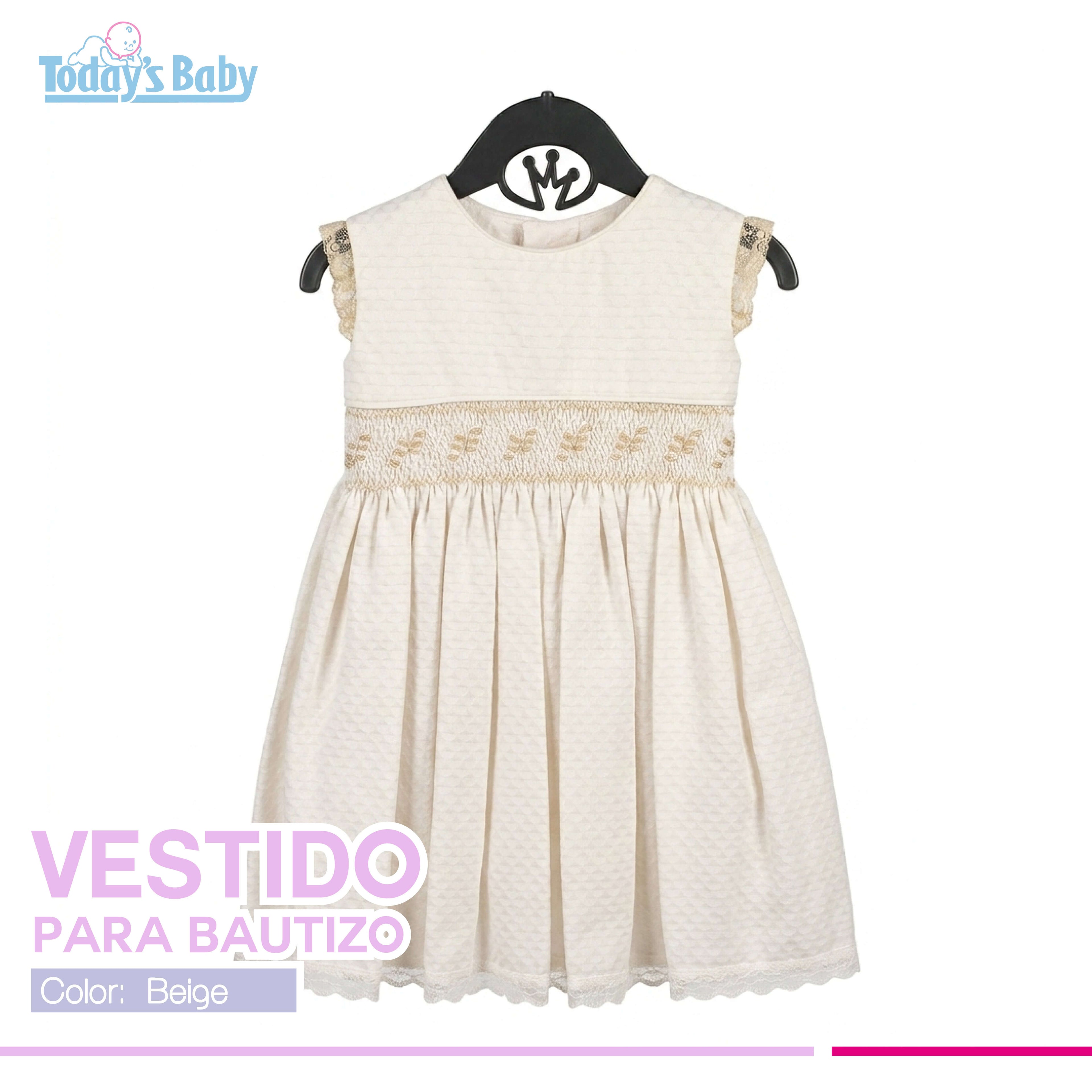 vestido de bautizo beige para bebé