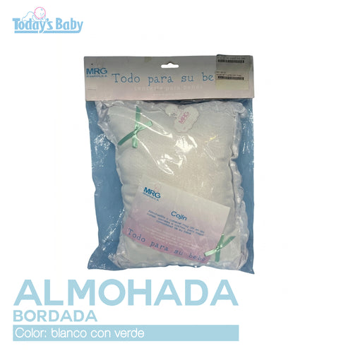 almohada bordada para cuna blanco con verde para bebé