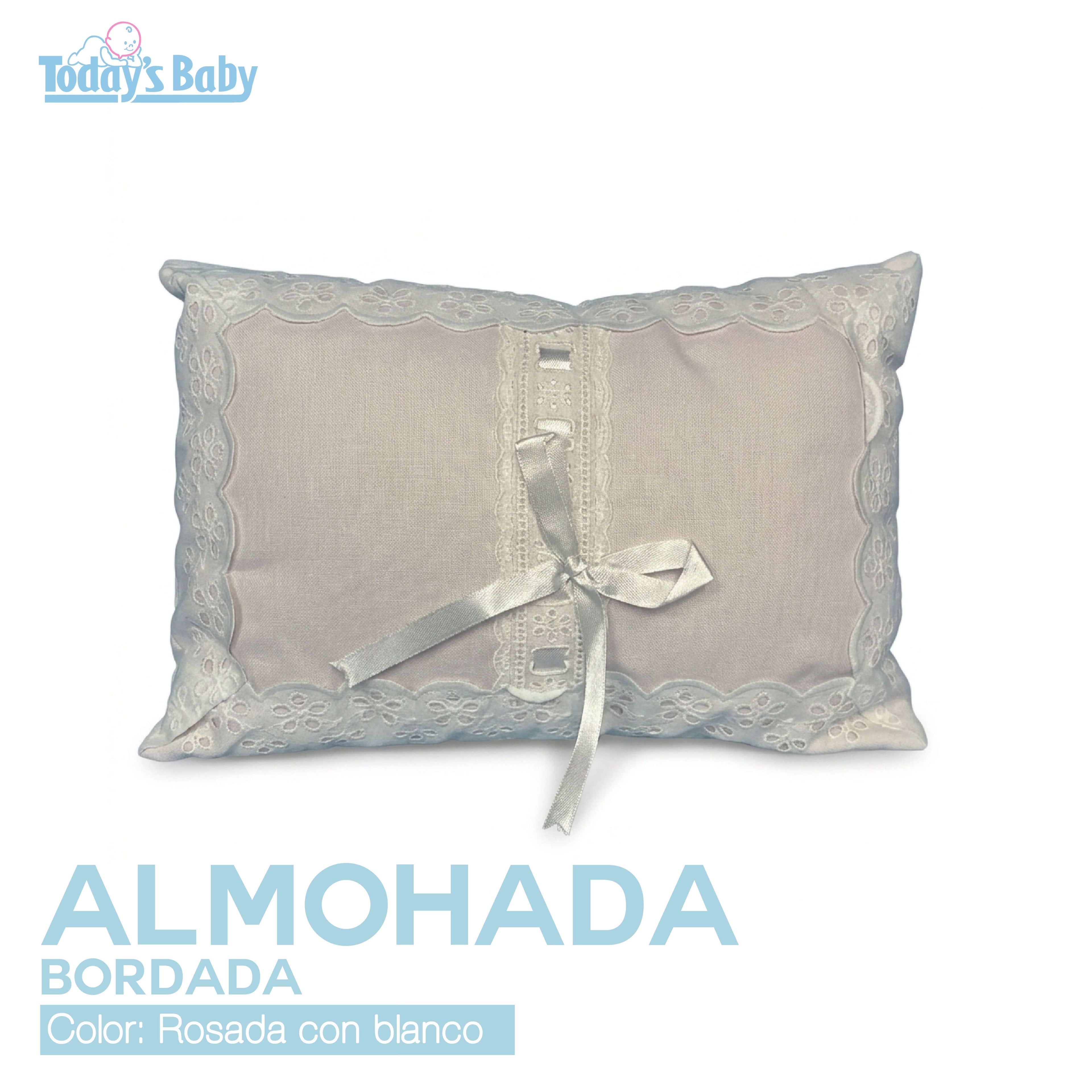 almohada bordada para cuna blanco con rosado para bebé