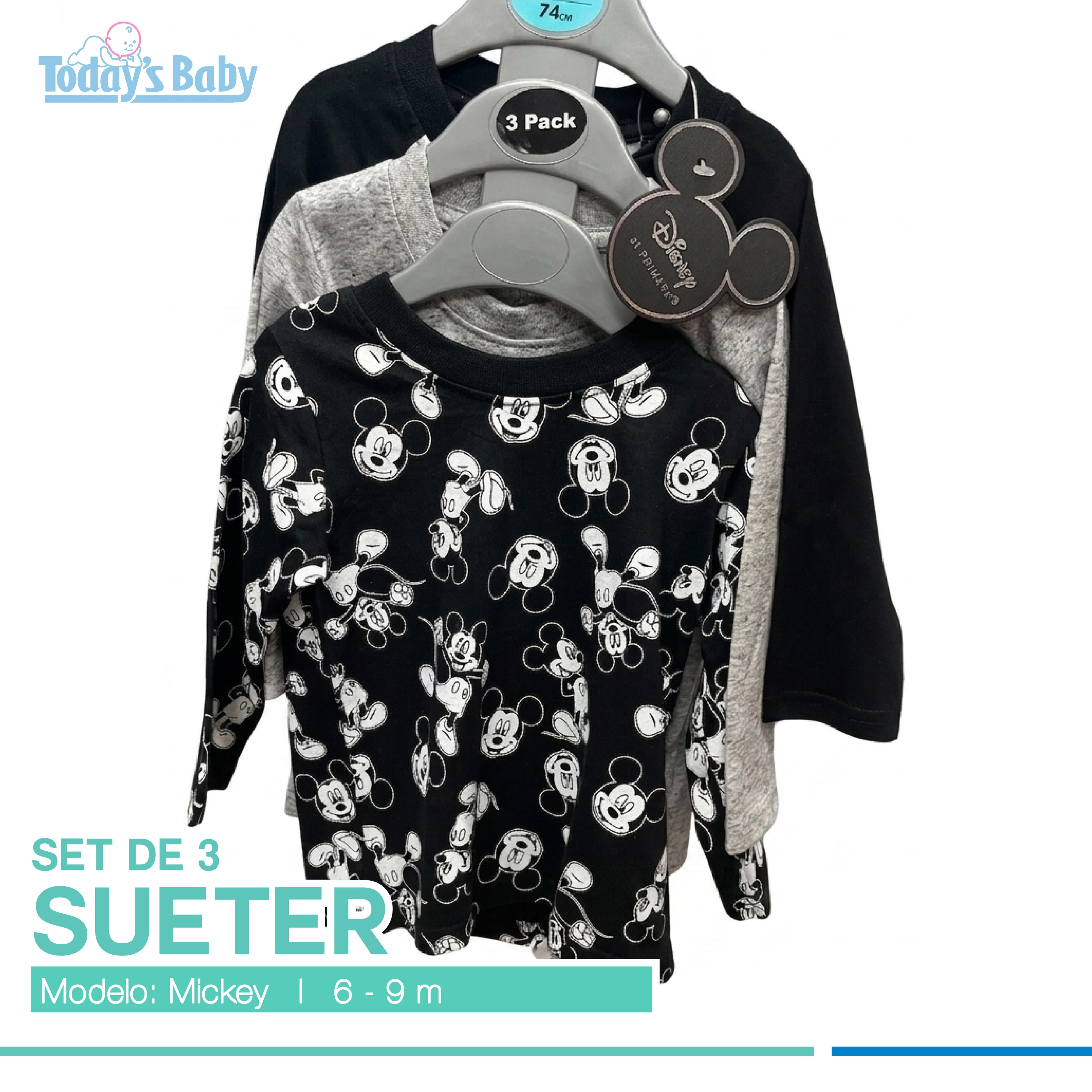 Set de 3 suéteres manga larga Disney 6-9m