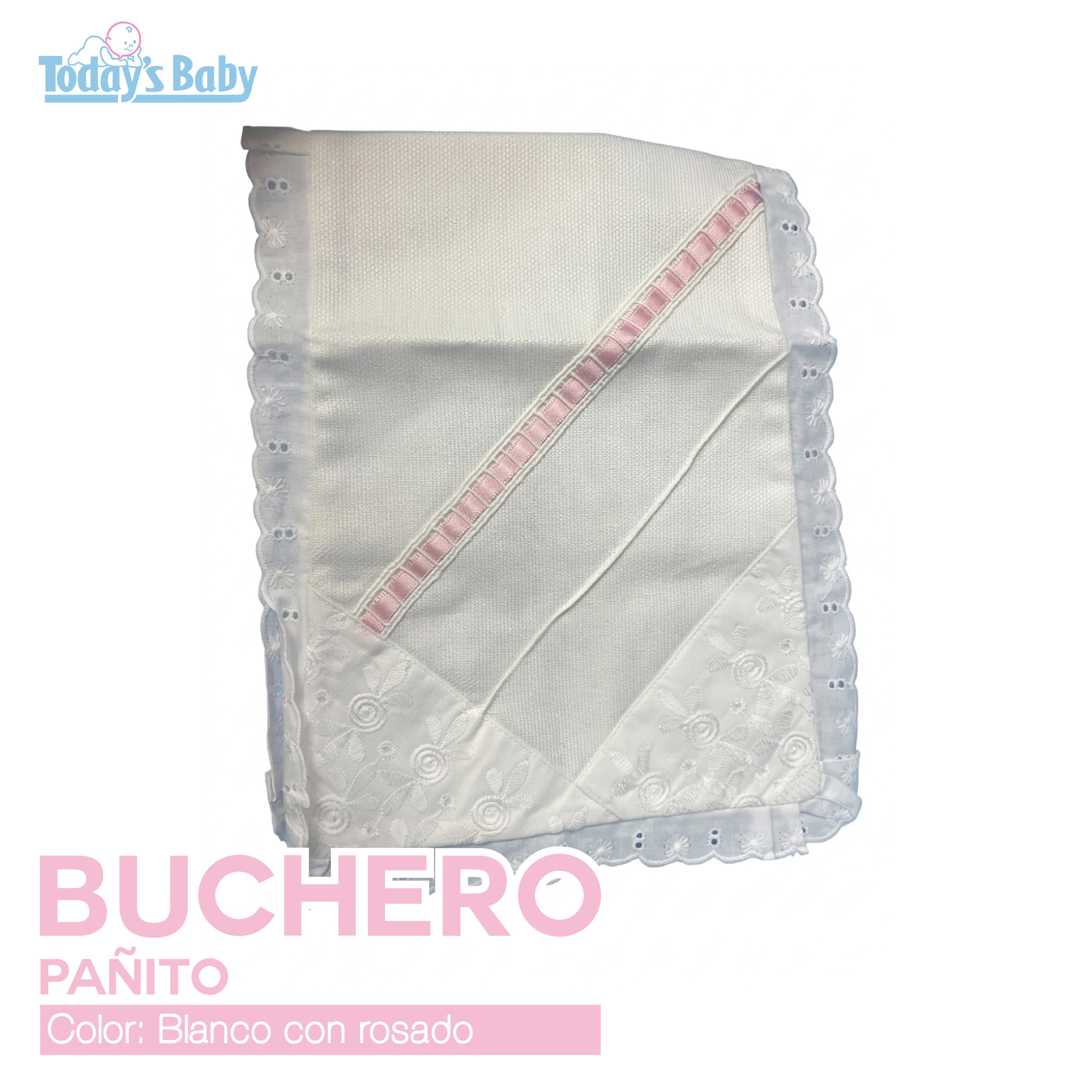Buchero para bebé bordado Blanco con Rosado