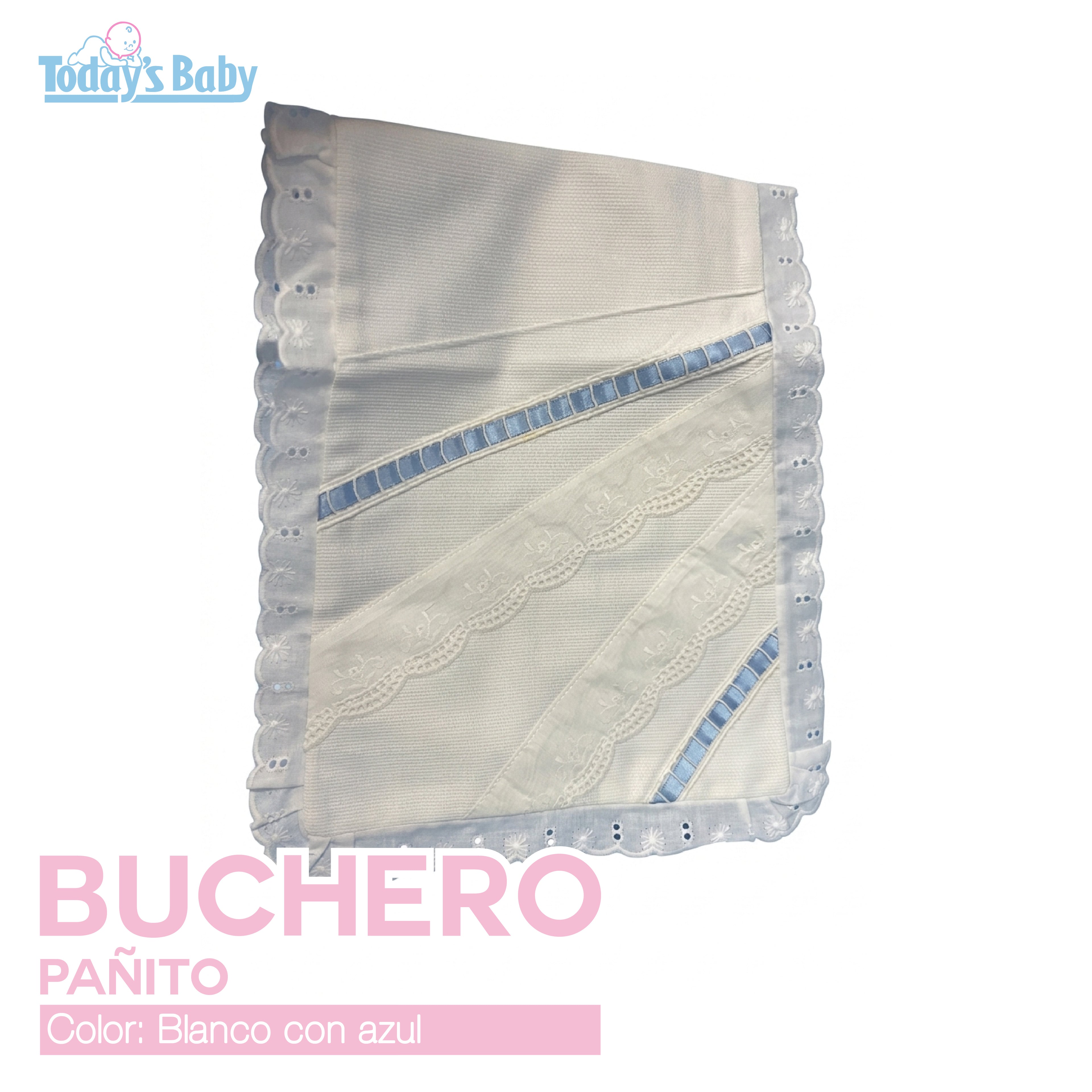 Buchero para bebé bordado Blanco con Azul