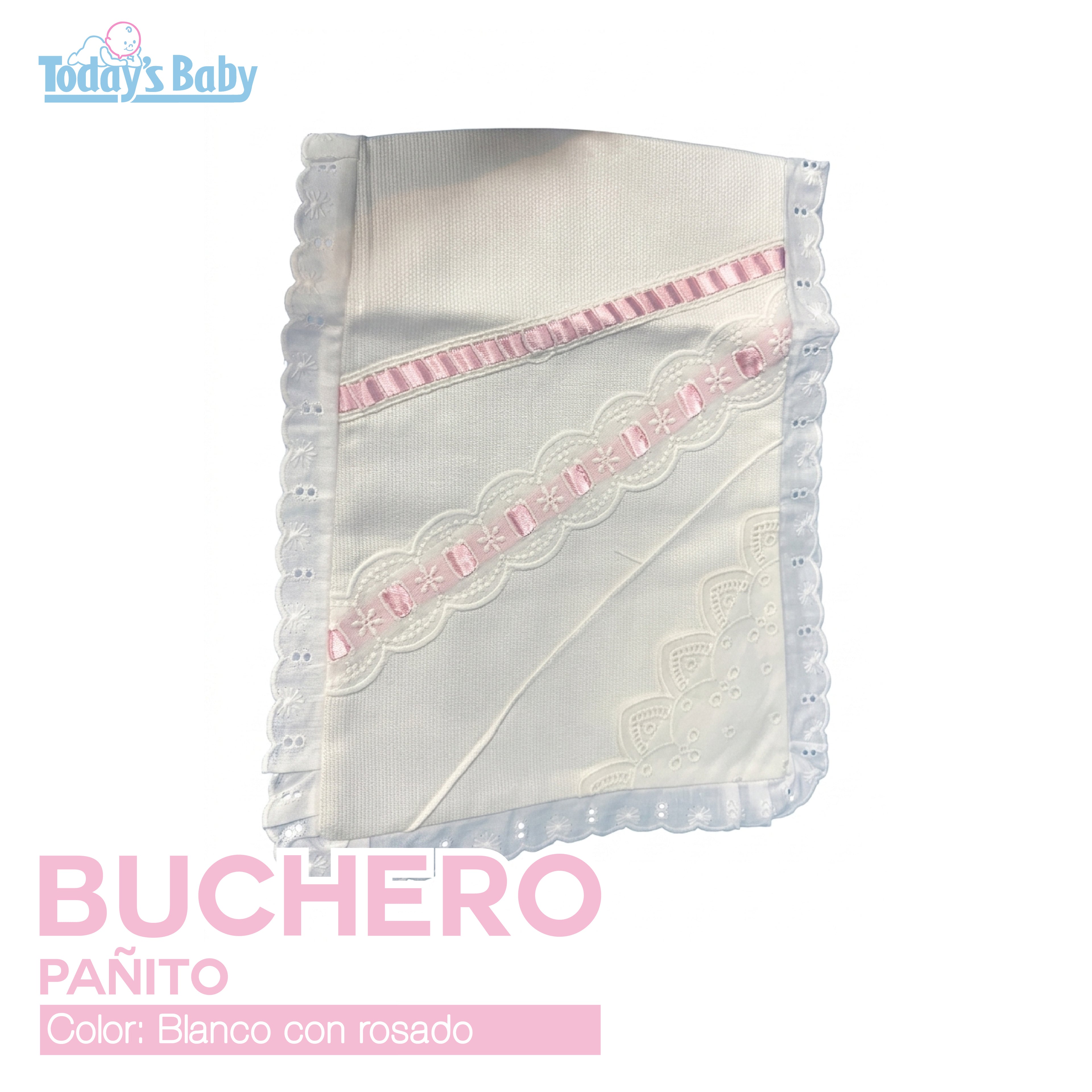 Buchero para bebé bordado Blanco con Rosado