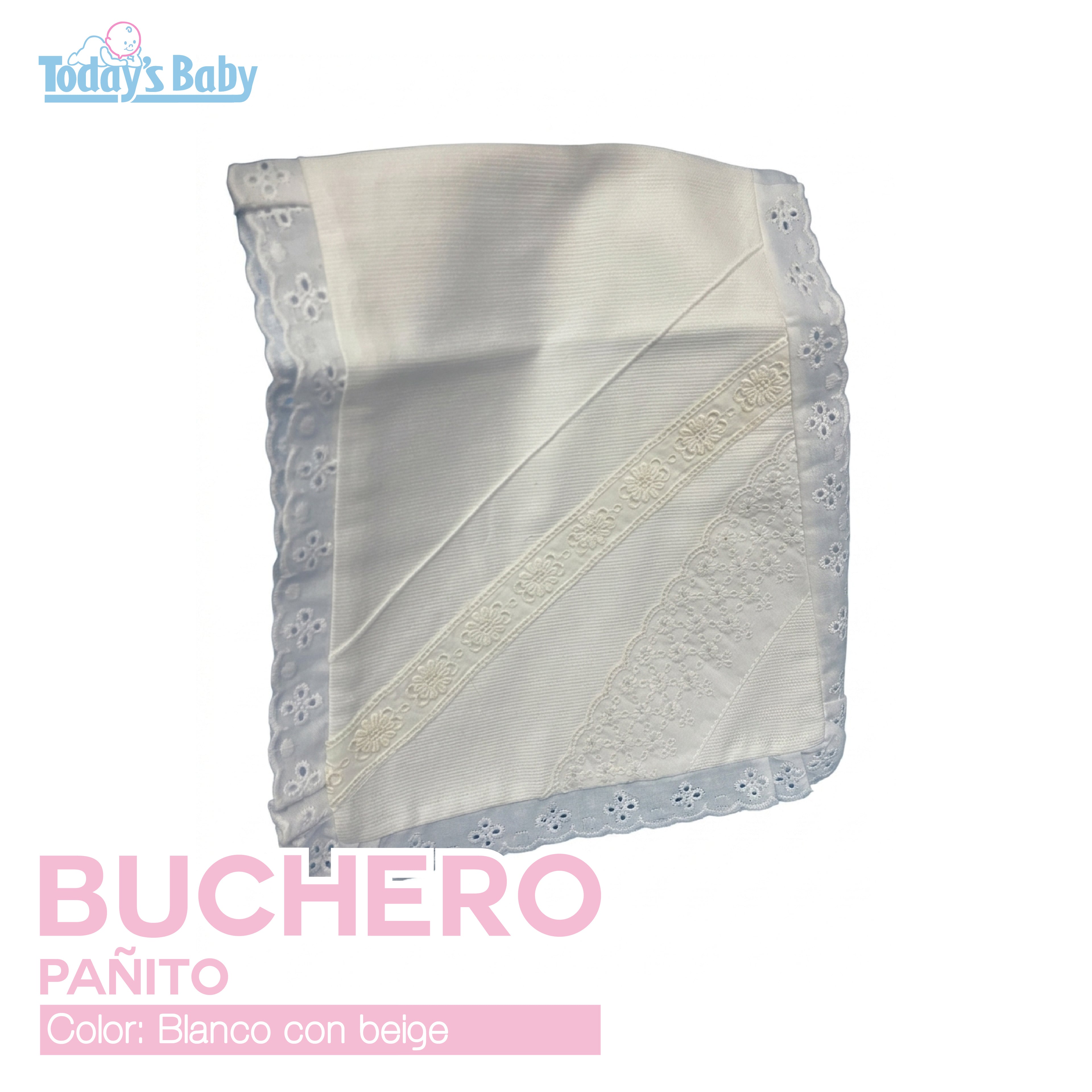 Buchero para bebé bordado Blanco con Beige