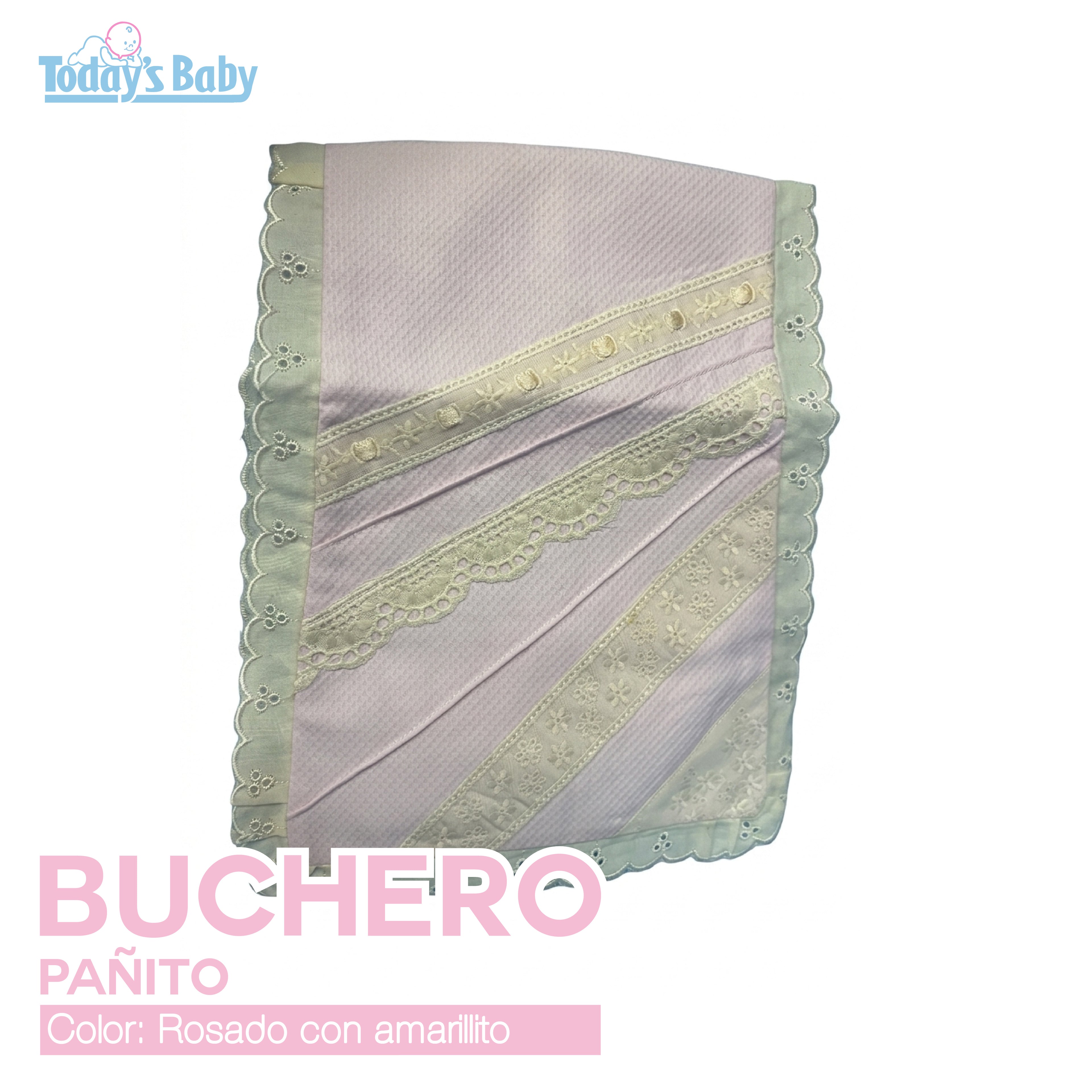 Buchero para bebé bordado Rosado con Beige