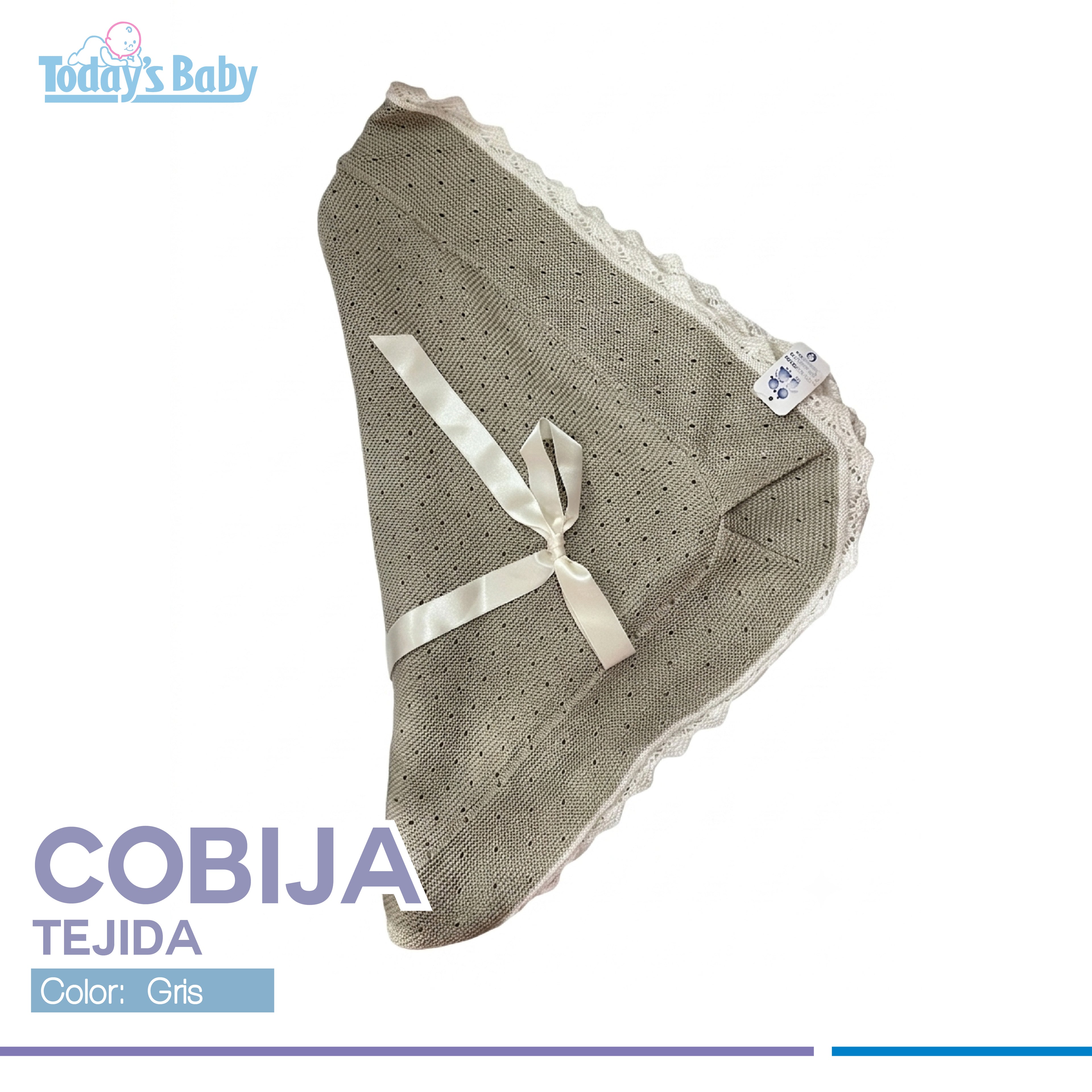 Cobija tejida de algodón Gris con Beige