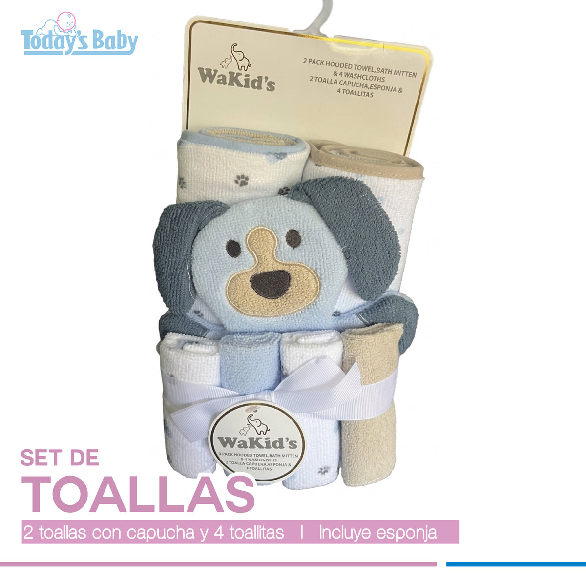 Set de toalla capucha  y esponja Wakid´s Perrito