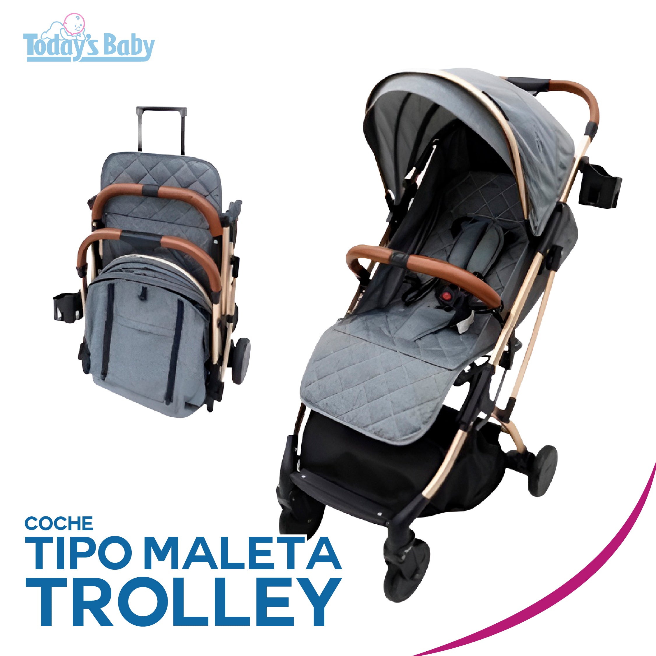 coche tipo maleta trolley gris para bebé