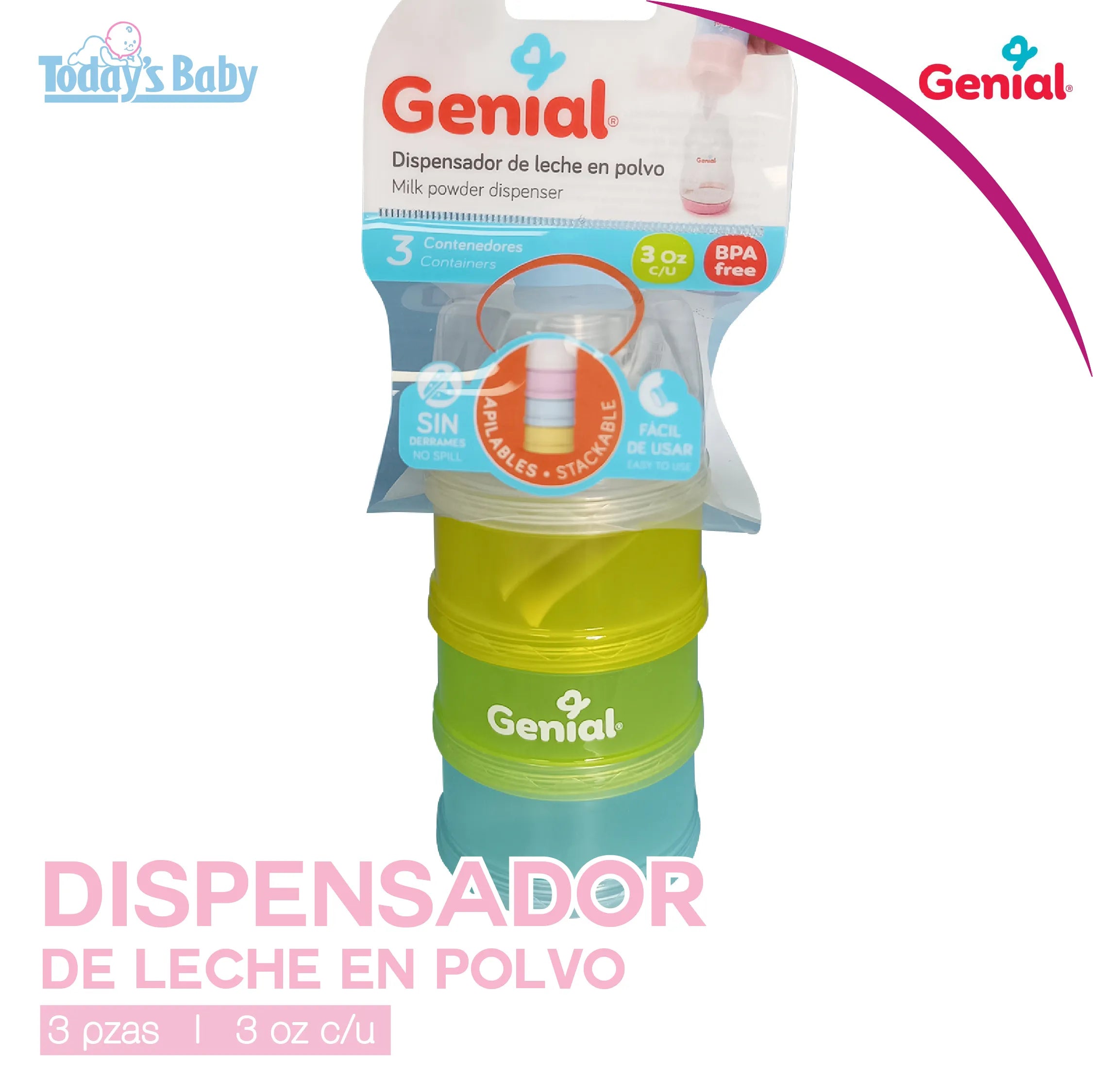 Dispensador de leche en polvo 3 pzs (3 oz c/u) Genial