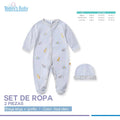 set de 2 pzas braga larga + gorrito azul claro para bebé