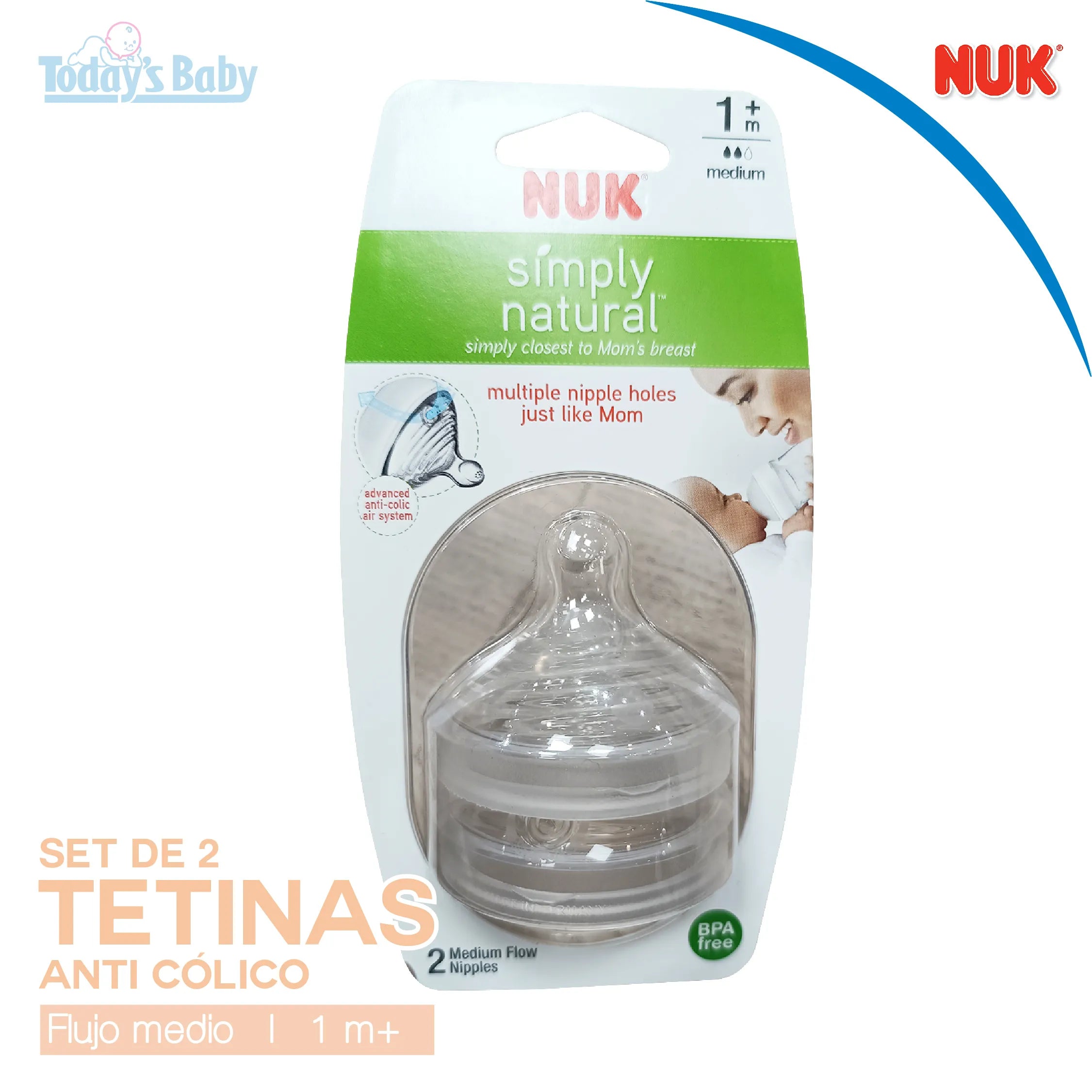 Set de Tetinas Anticólicos +1m NUK Flujo medio