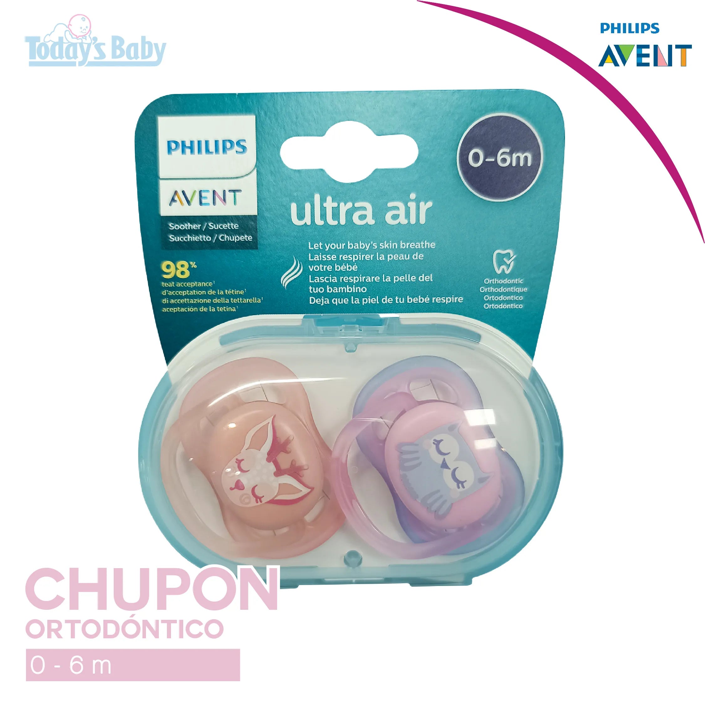Chupón Ultra Air Ortodóntico de 0-6M Hembra Avent