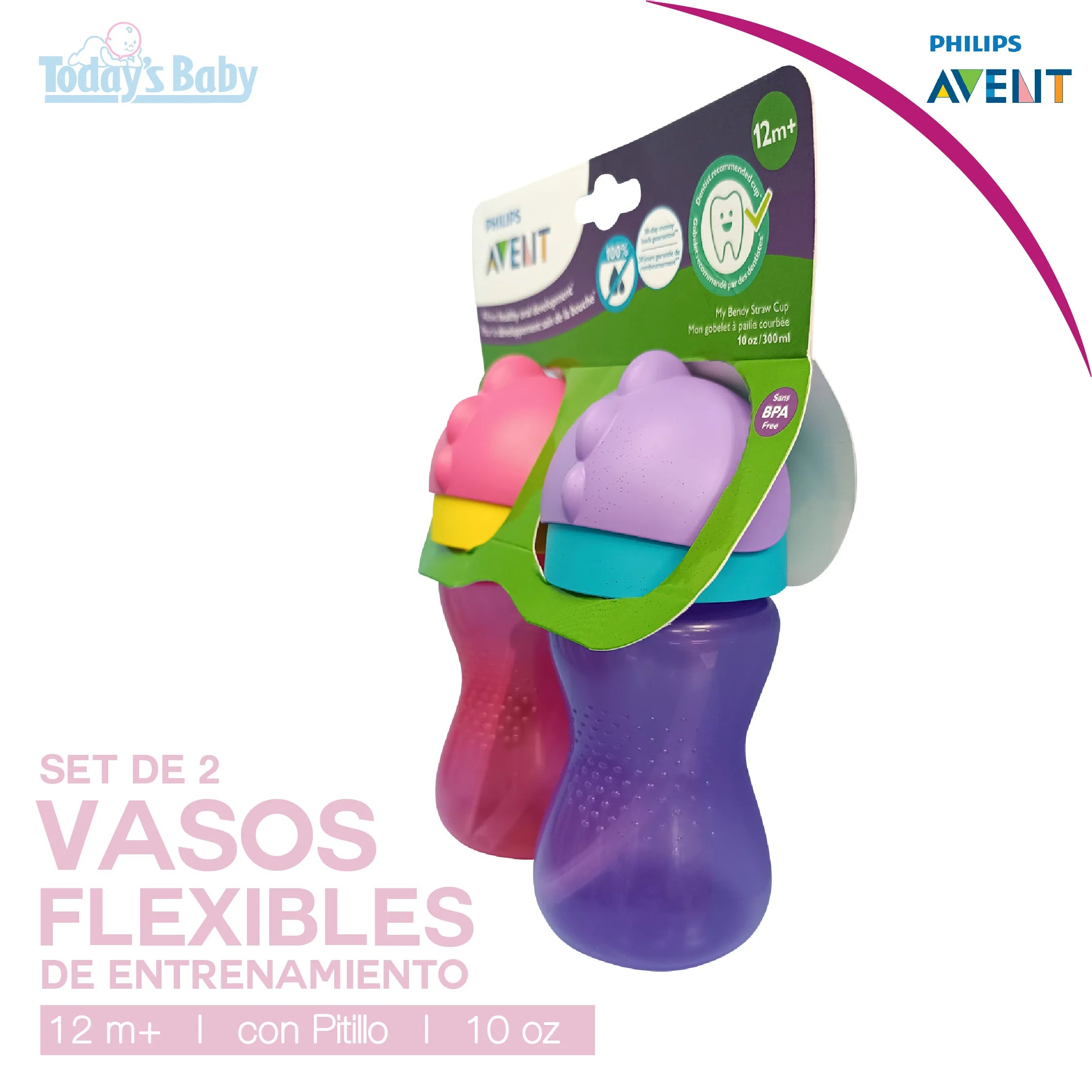 Vasos Flexibles de Entrenamiento con Pitillo +12m 10 oz. Avent