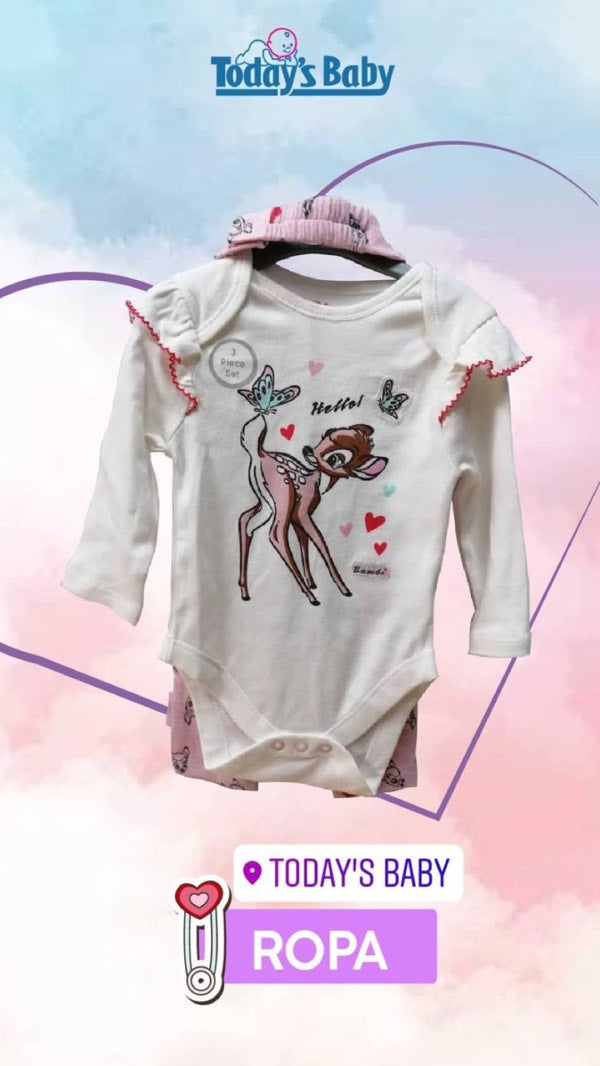 Body,pantalón y cintillo 3-6 meses