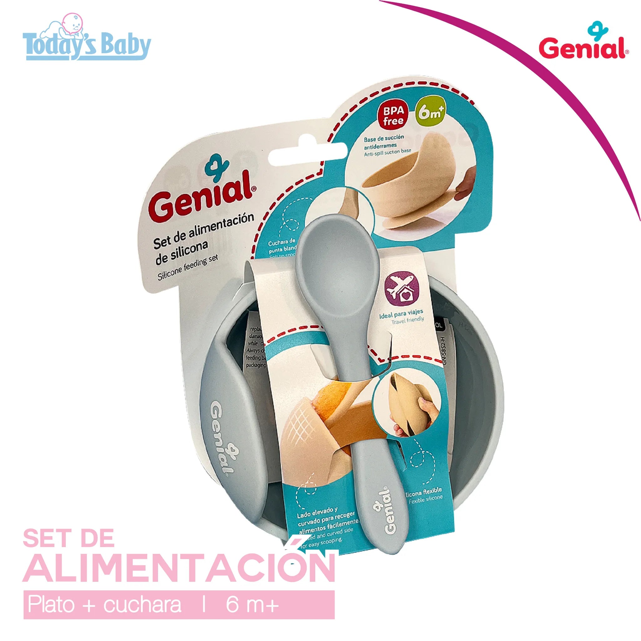 set de bowl y cuchara de silicon genial para bebé