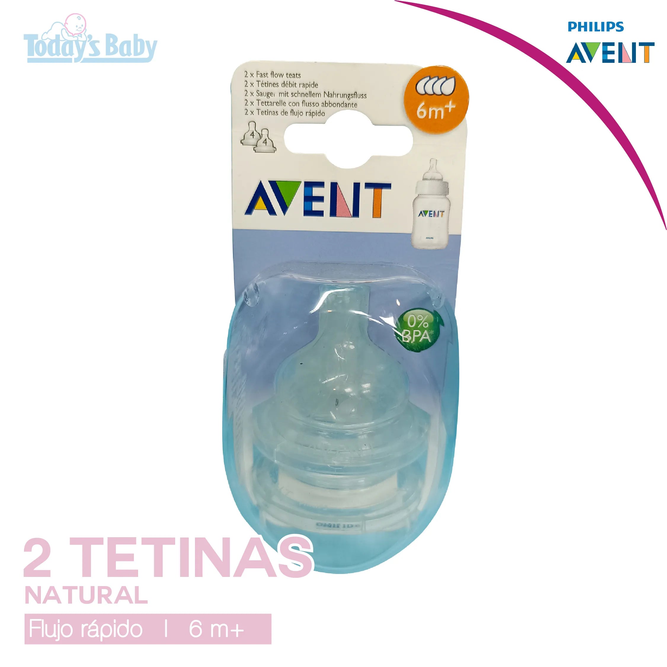 2 Tetina Natural Flujo Rápido 6M+ Avent