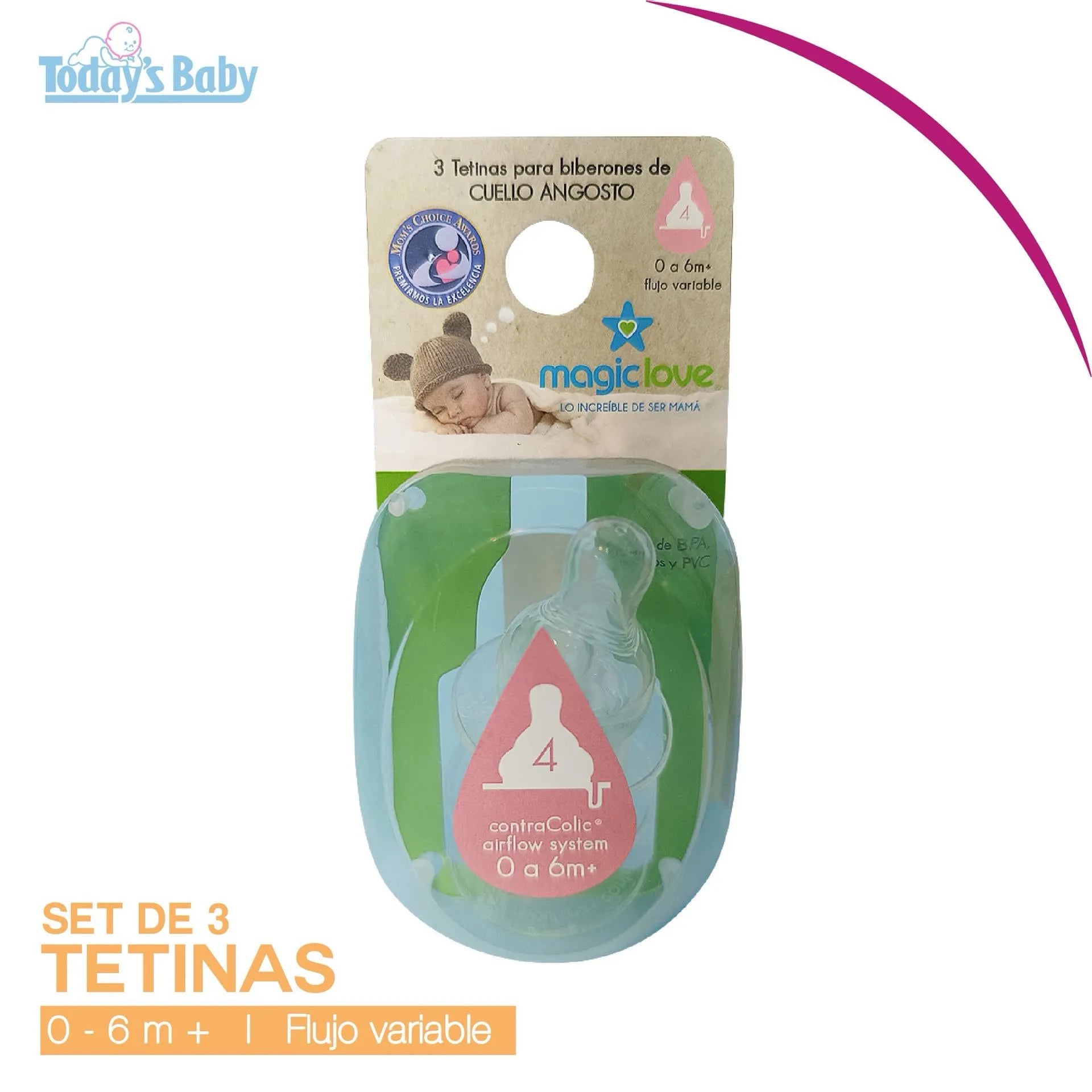 Trío de tetinas cuello angosto flujo variable Magic love