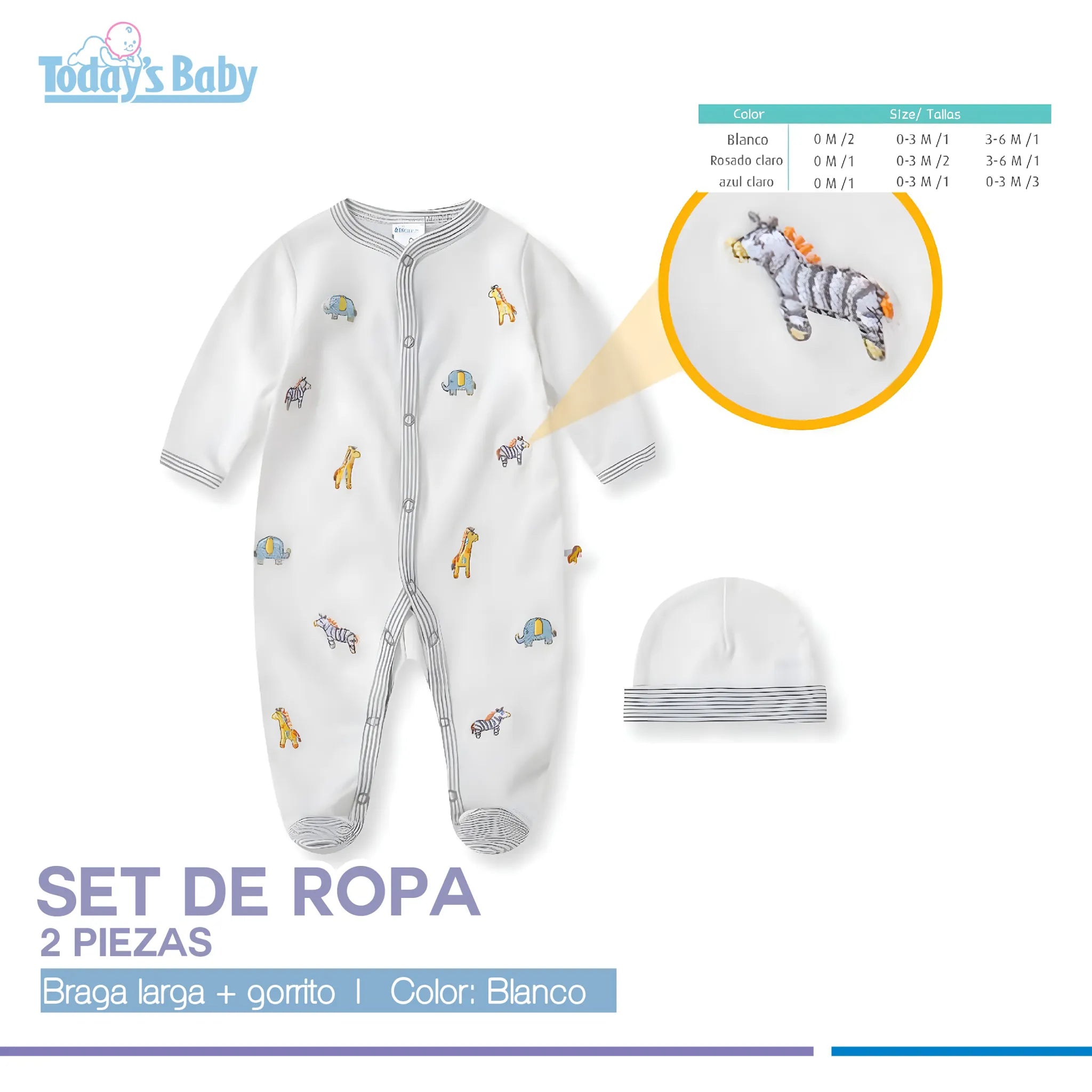 Set de 2 pzas Braga larga + Gorrito Blanco
