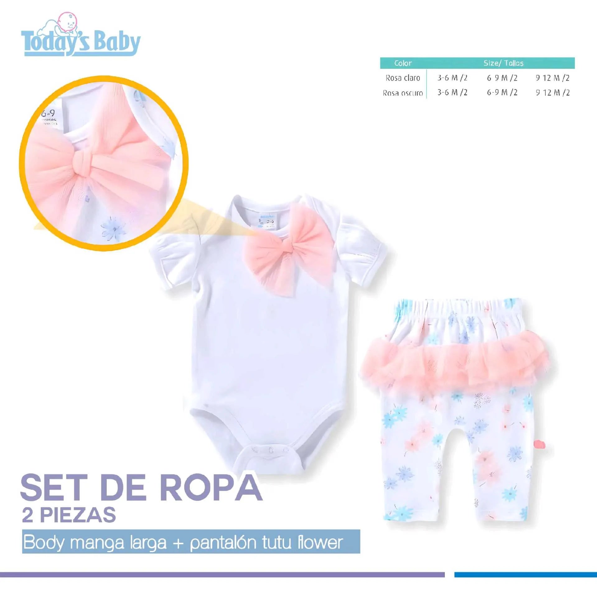 Set de 2 pzas Body + Pantalón de Tutú Flower Rosa claro