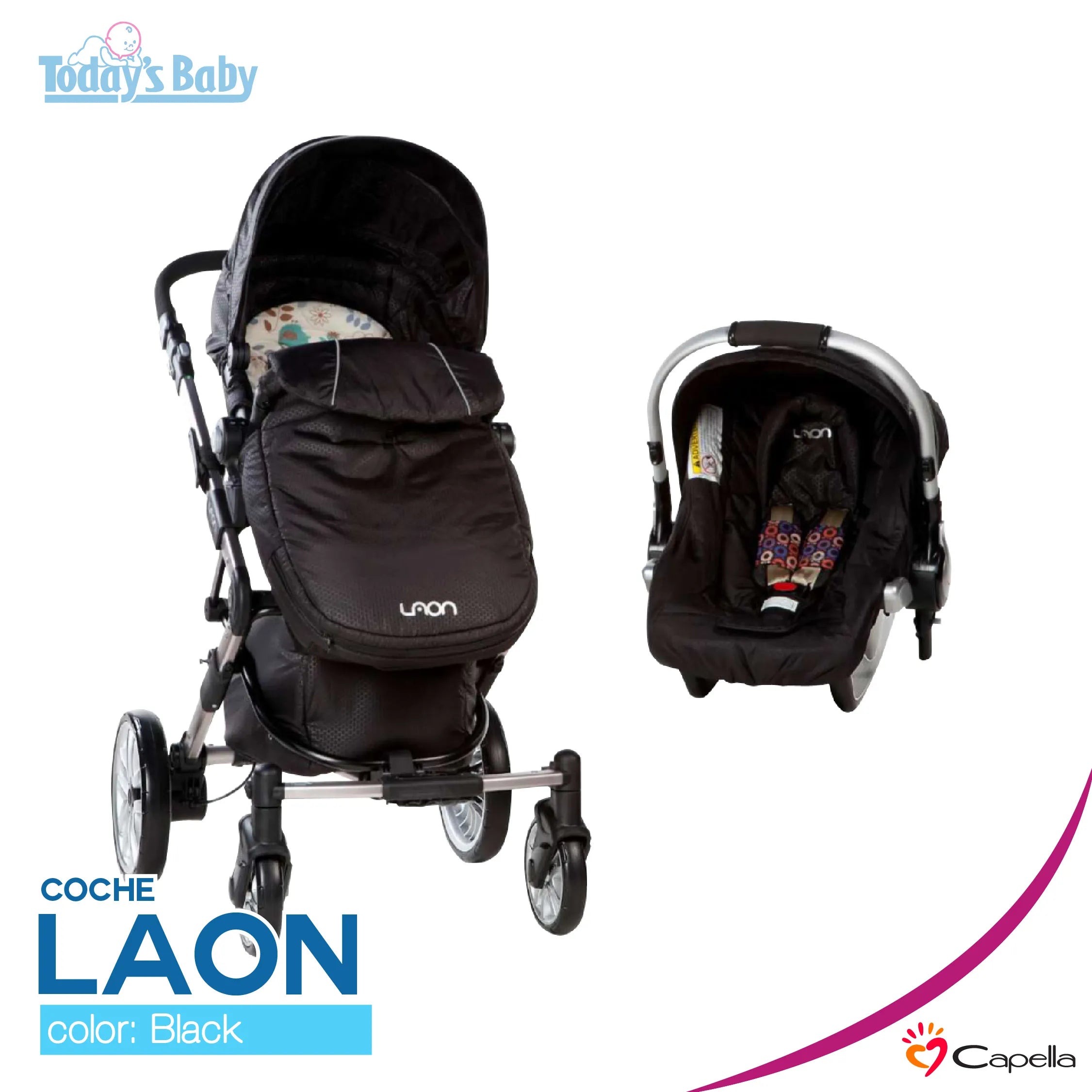 Coche Capella Laon + Moisés + Travel System Black