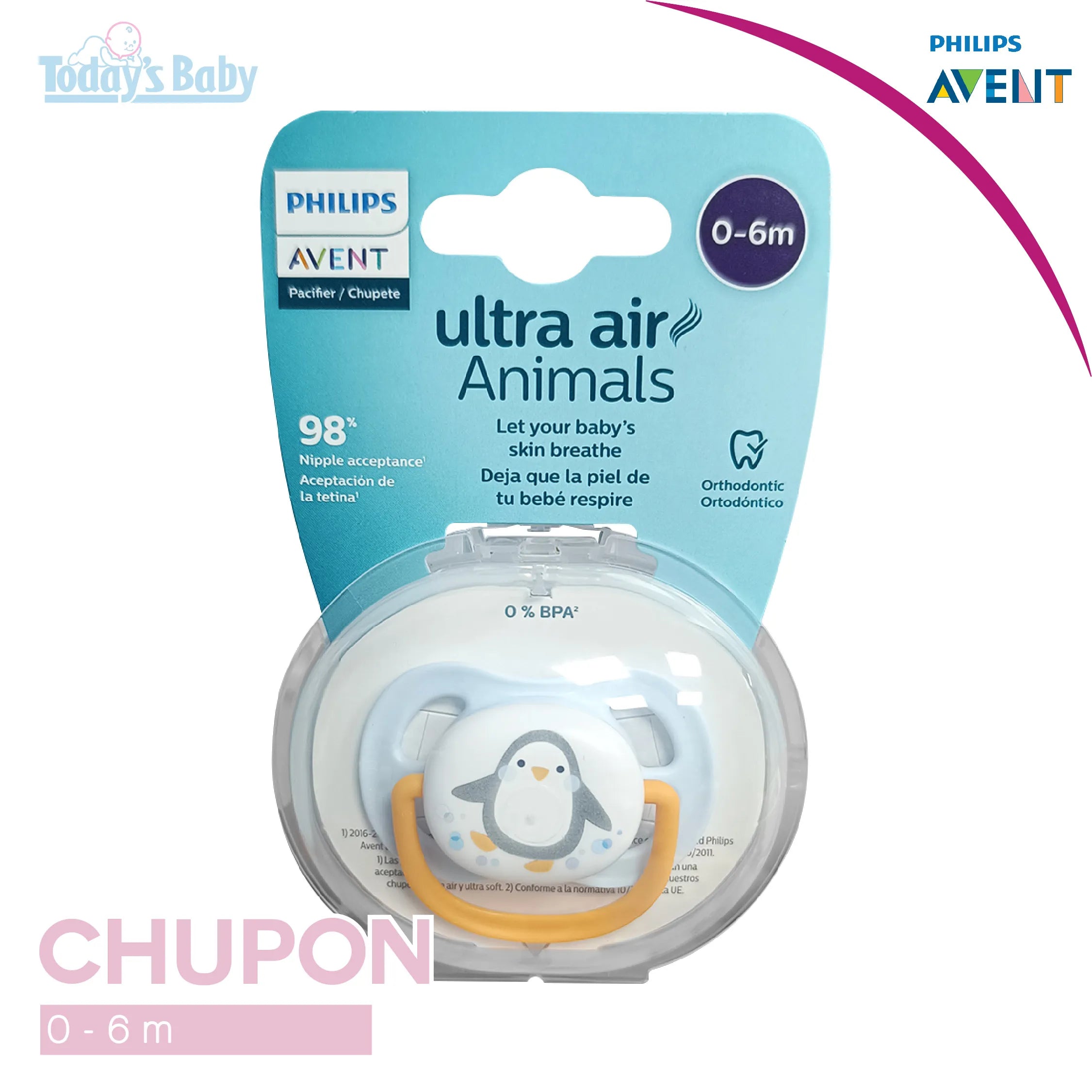 Chupón Ultra Air Animals Ortodóntico 0-6m Avent