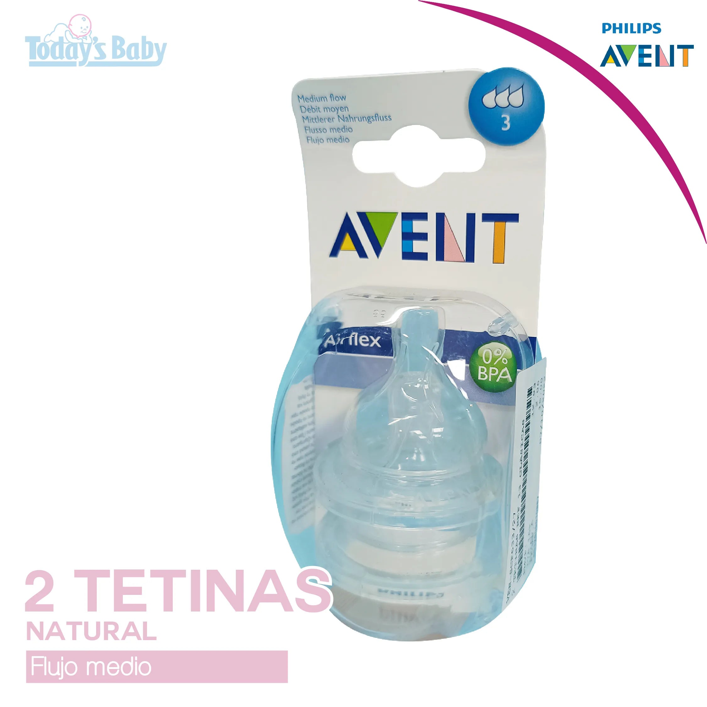 2 Tetina Natural Flujo Medio 3M+ Avent