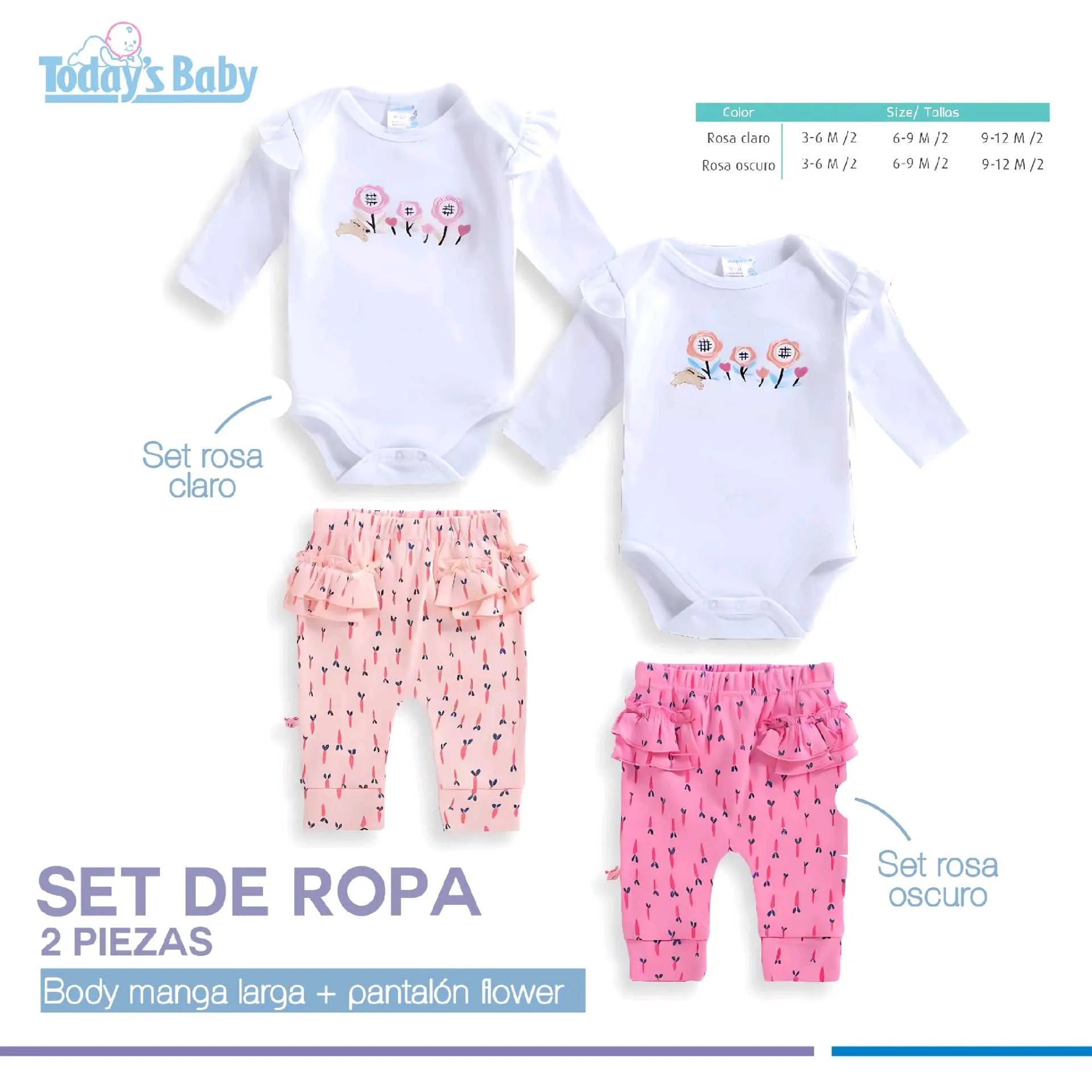 Set de 2 pzas Body manga larga + Pantalón Flower