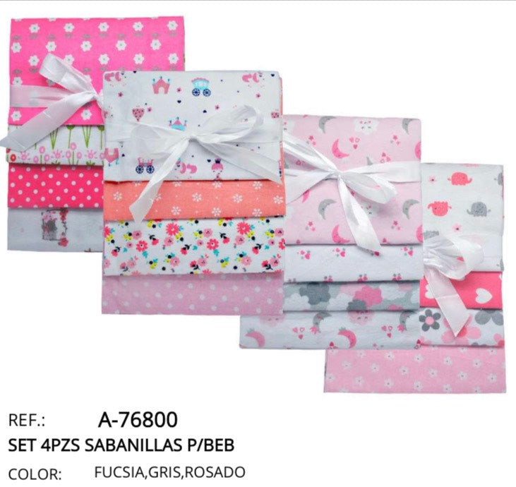 Set de 4 Pzas cobijas tipo tabaquito de bebé