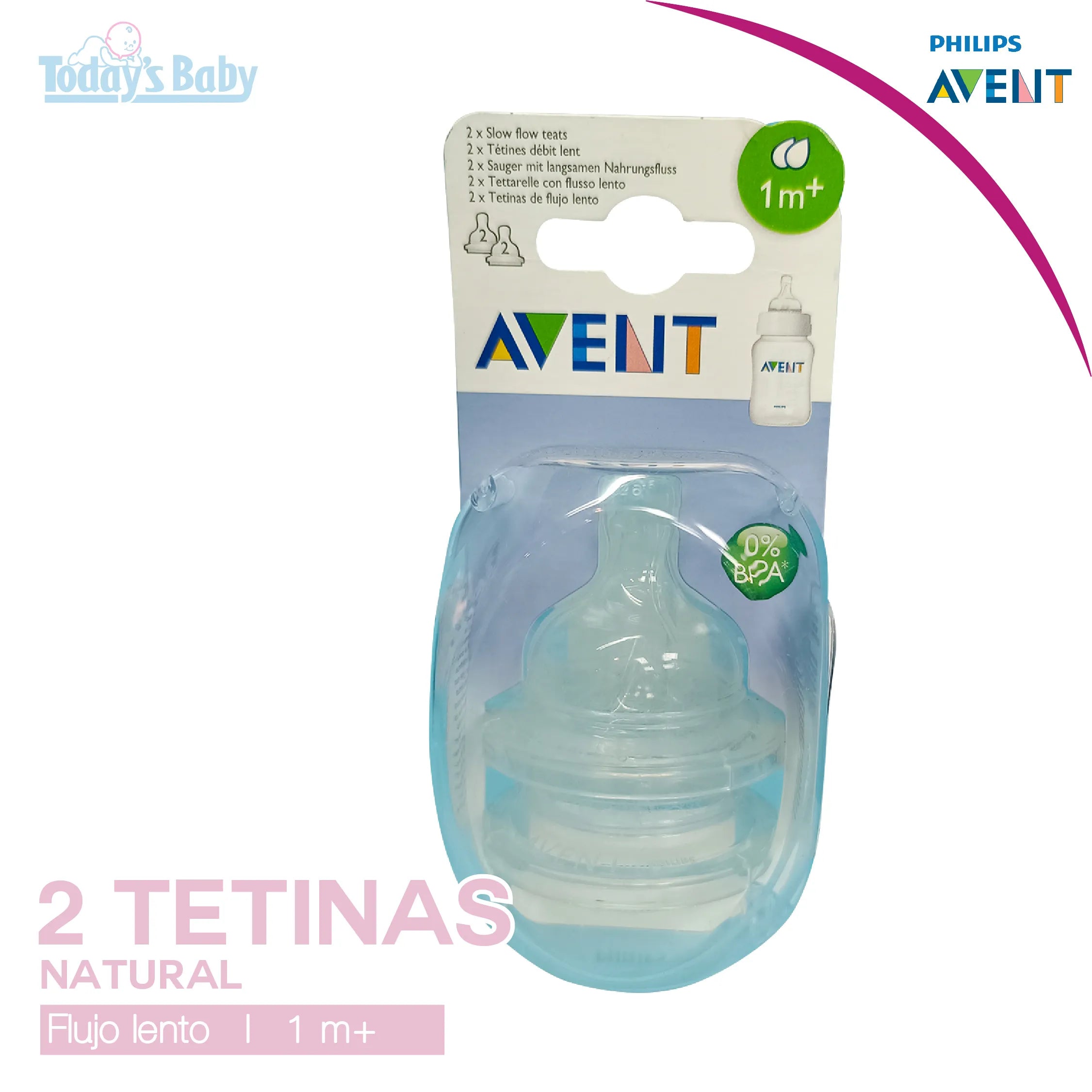 2 Tetina Natural Flujo Lento 1M+ Avent