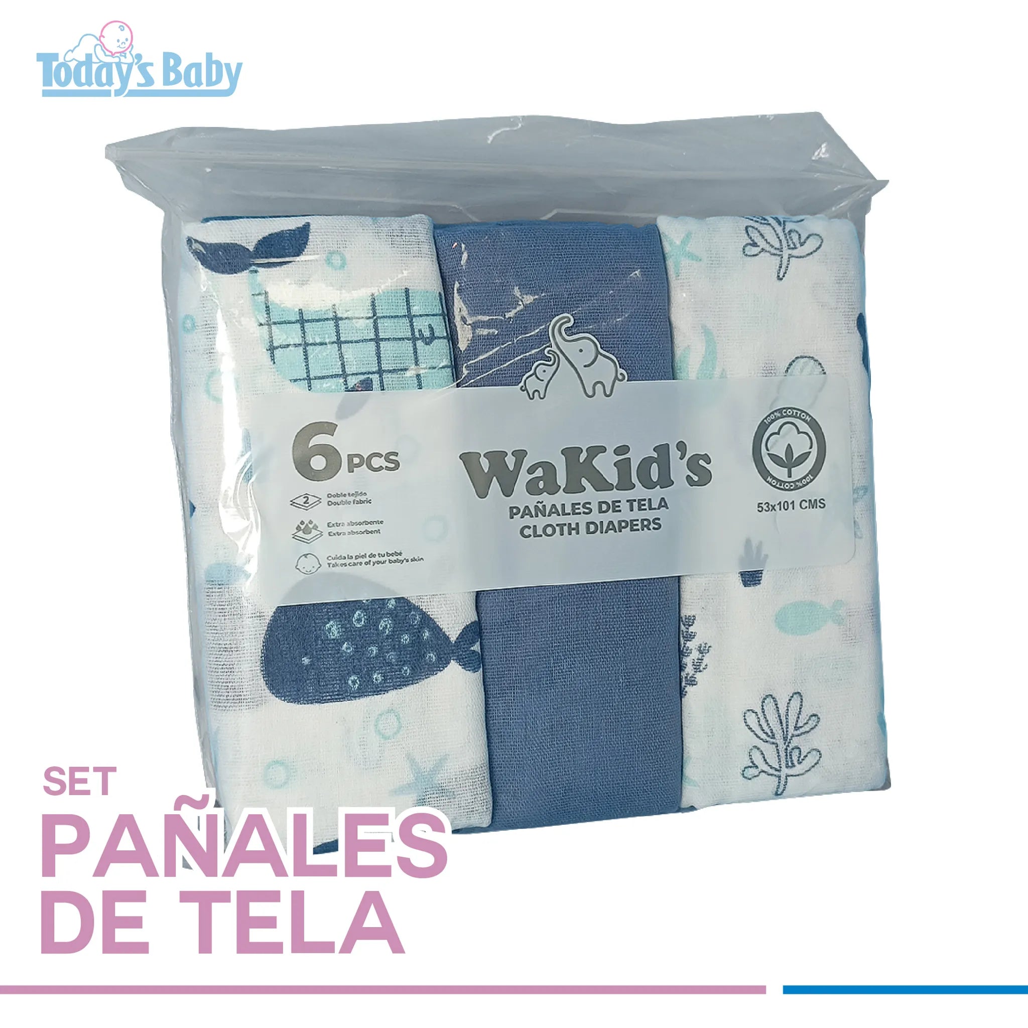 Set pañales de tela niño (6 pzas) Wakid´s