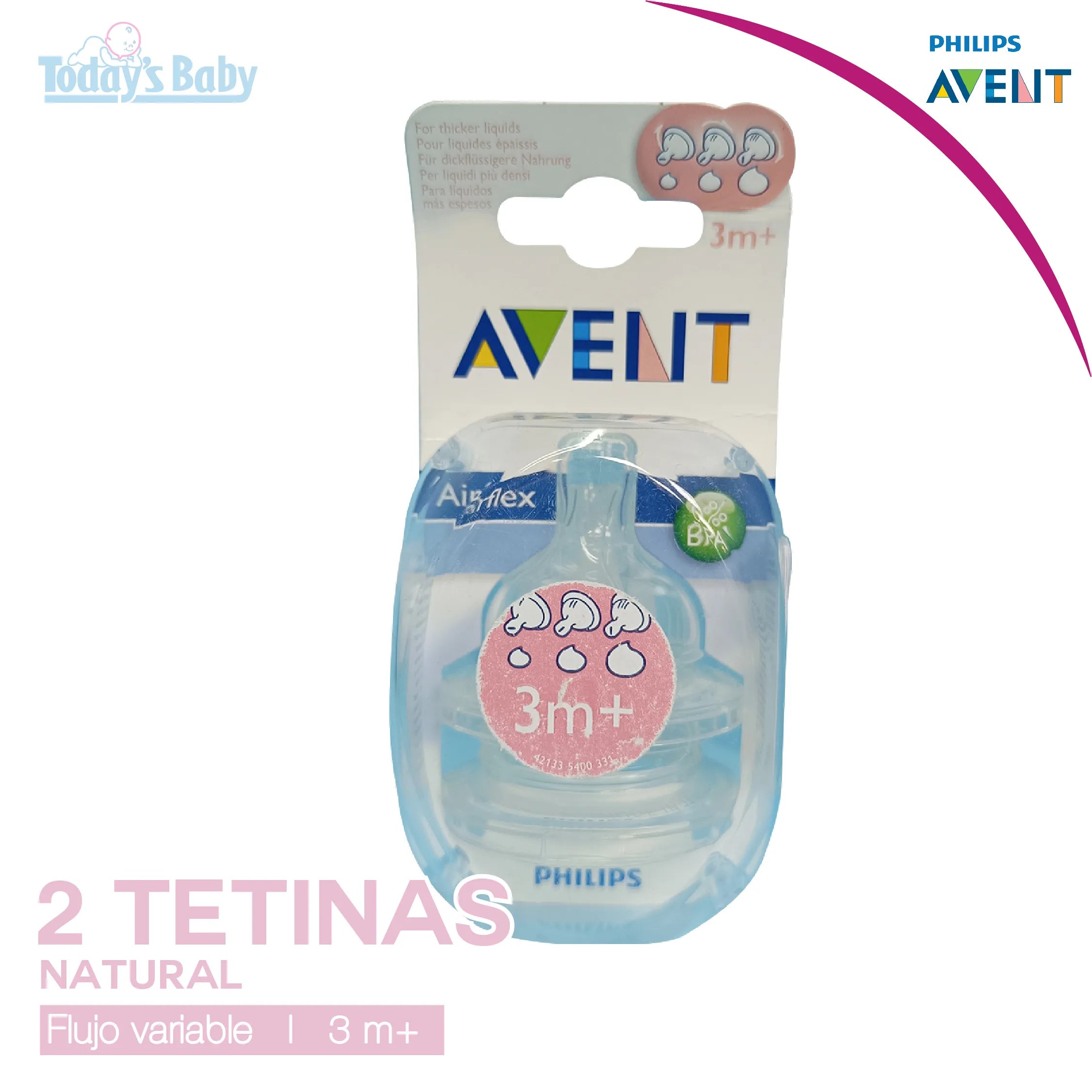 2 Tetinas Natural Flujo Variable +3m Avent