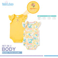set de 2 bodys floreados amarillo para bebé