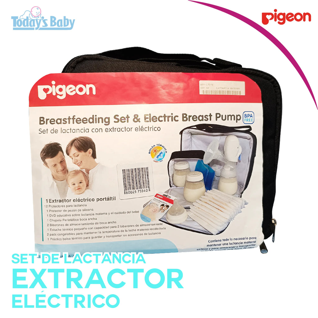 set de lactancia con extractor de leche eléctrico pigeon para bebé