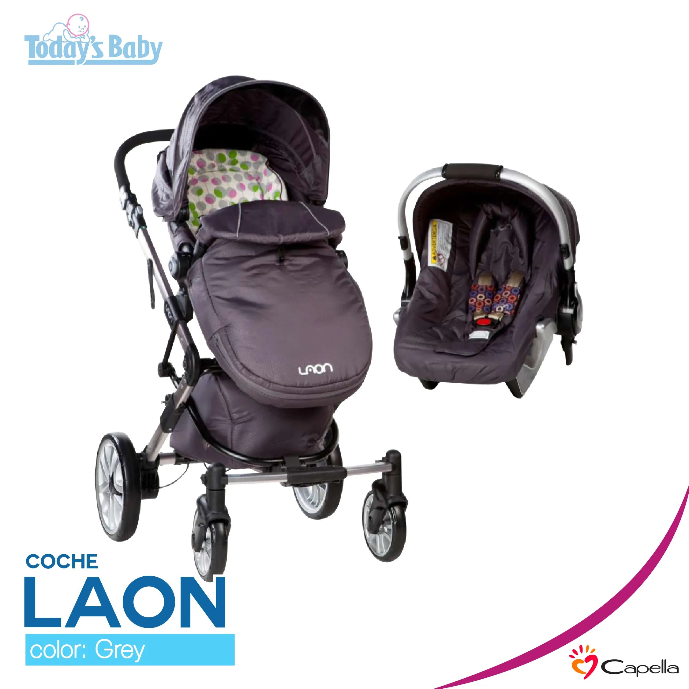 Coche Capella Laon + Moisés + Travel System Grey