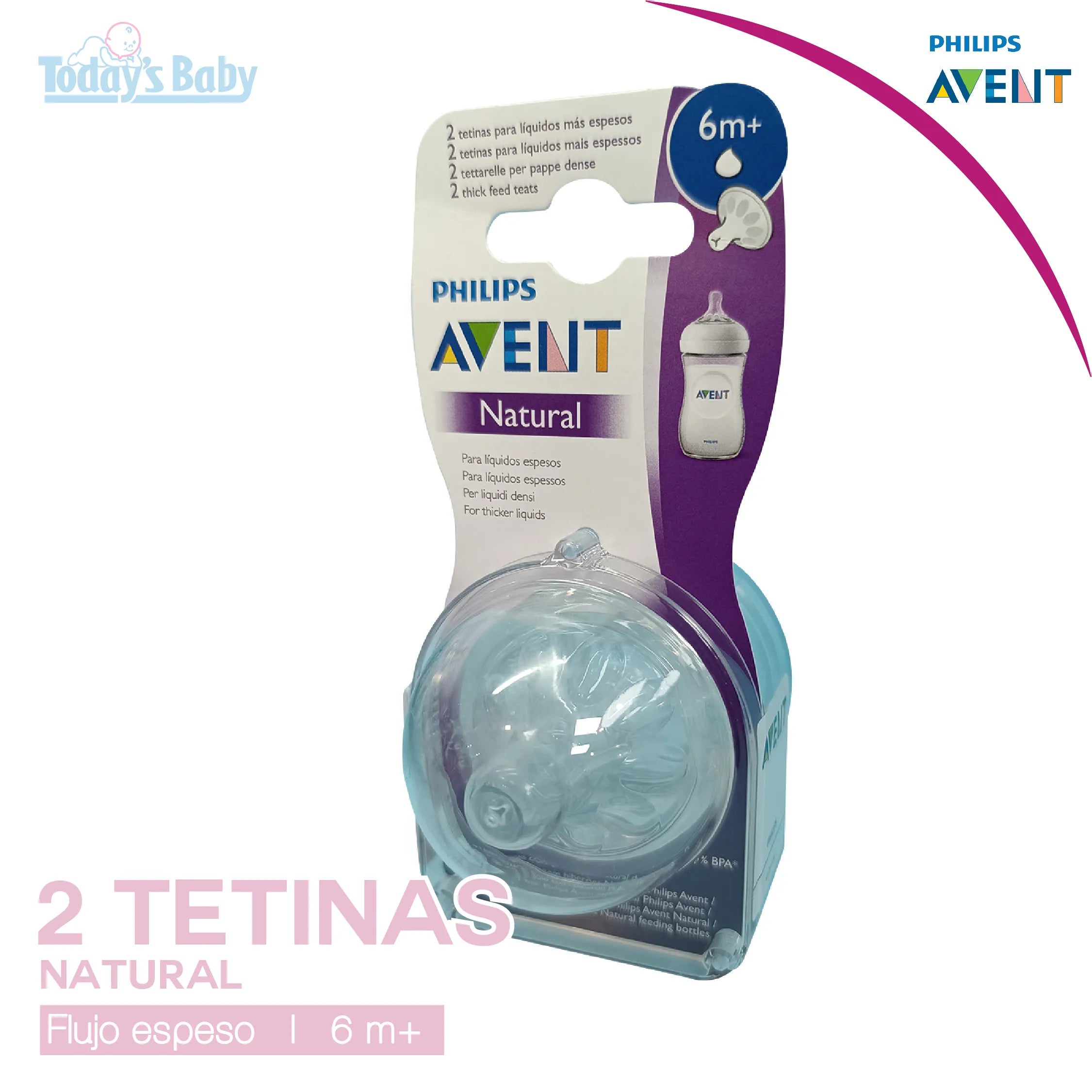 2 Tetina Natural Flujo Espeso 6M+ Avent