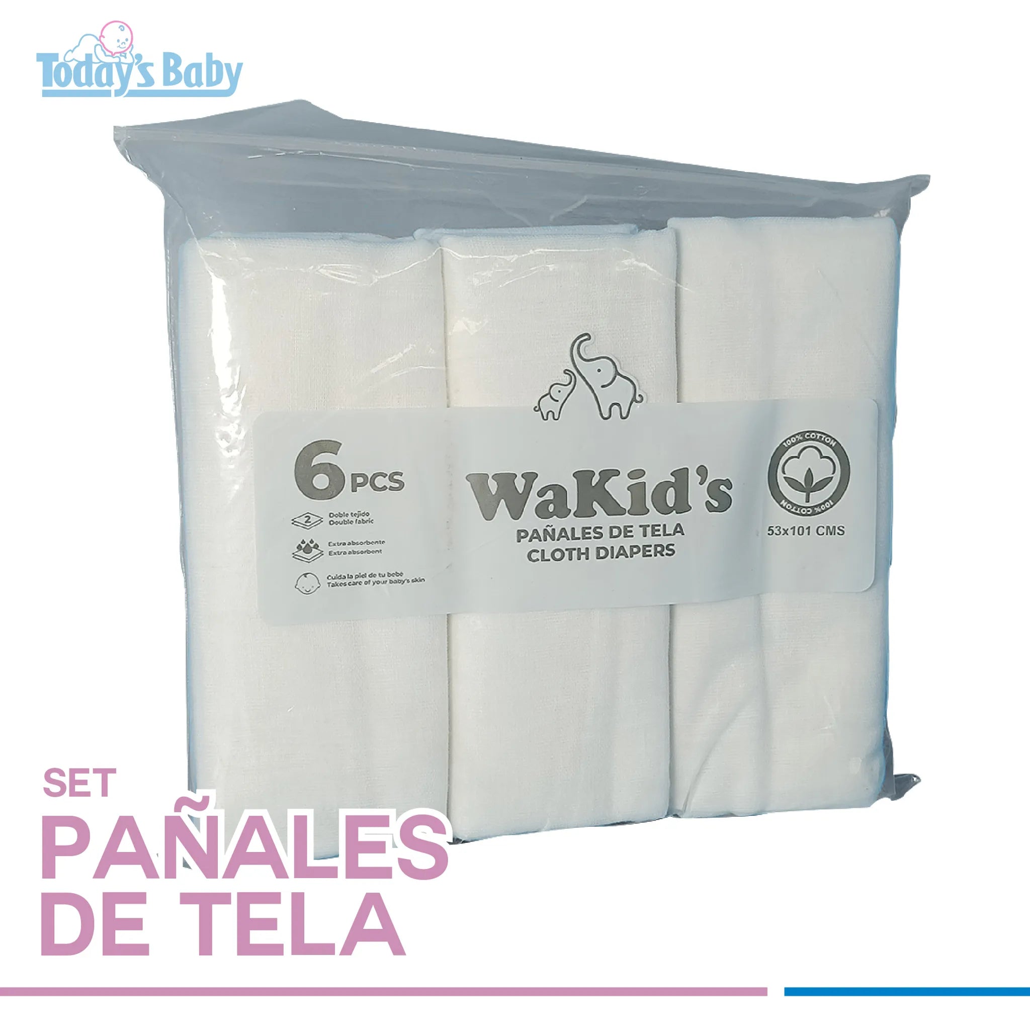 Set pañales de tela blanco (6 pzas) Wakid´s