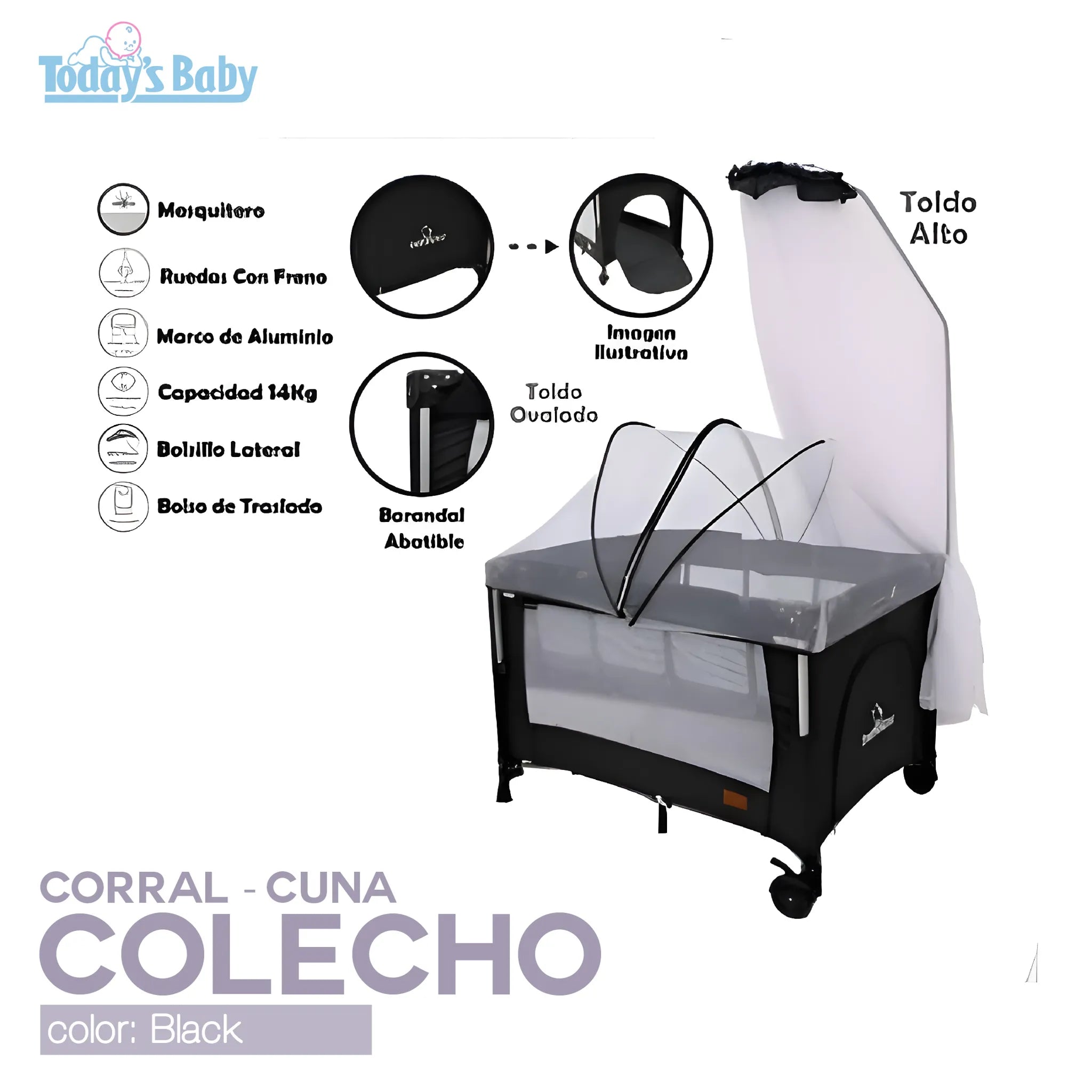 Corral cuna tipo Colecho bebesitos negro