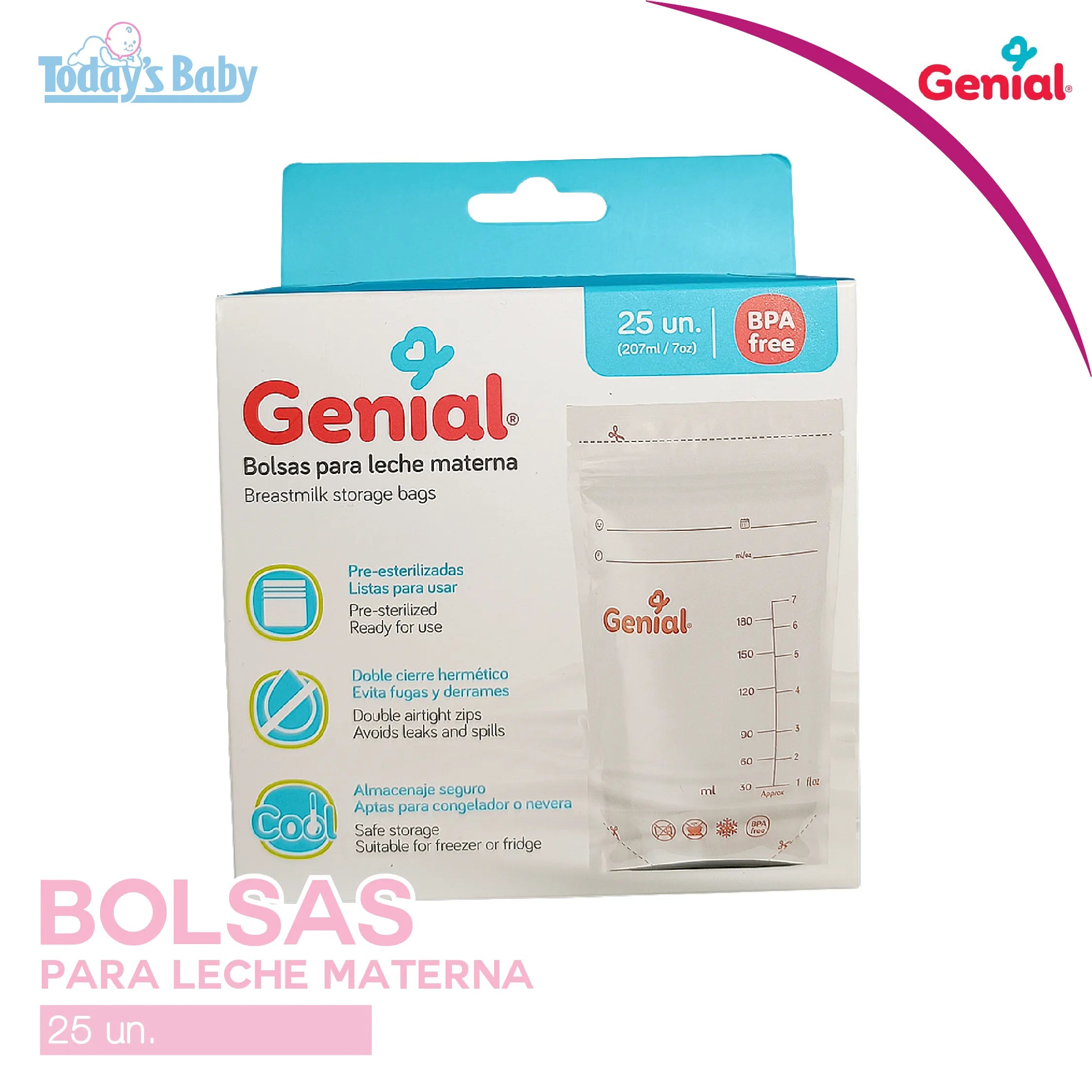 Bolsas para Leche Materna 25 pzs (7 oz) Genial