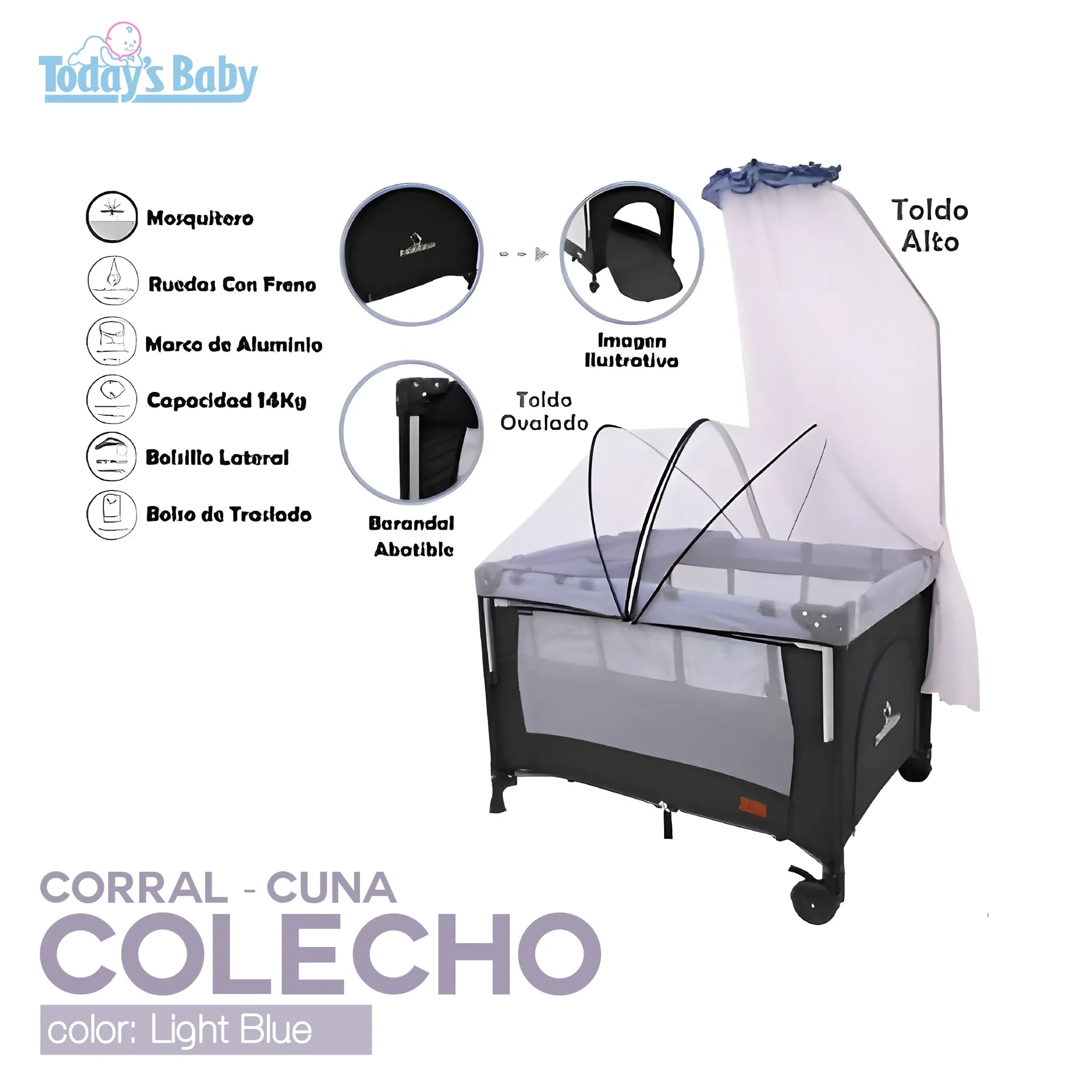 Corral cuna tipo Colecho bebesitos Light blue