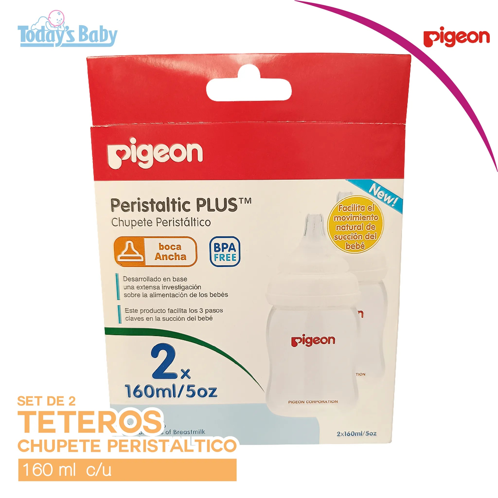 Set de teteros chupete peristáltico 160ml Pigeon