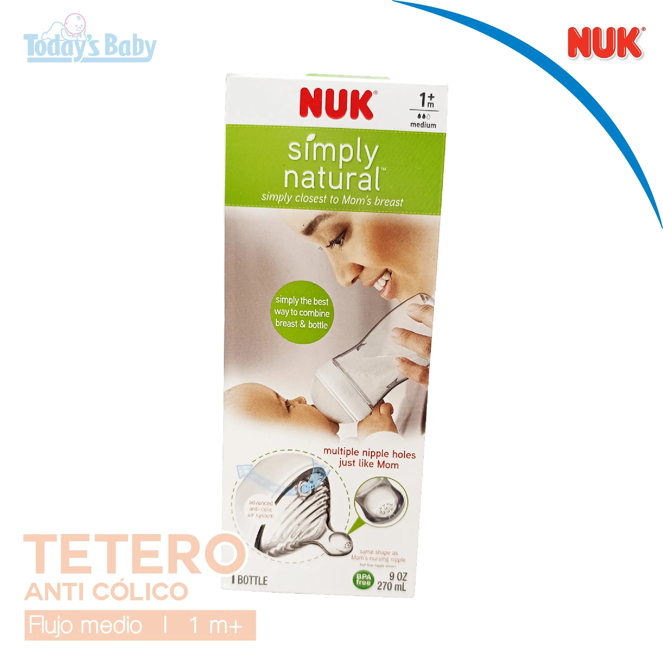 Tetero anticolico Simply Natural 1m+ Flujo medio 270ml NUK