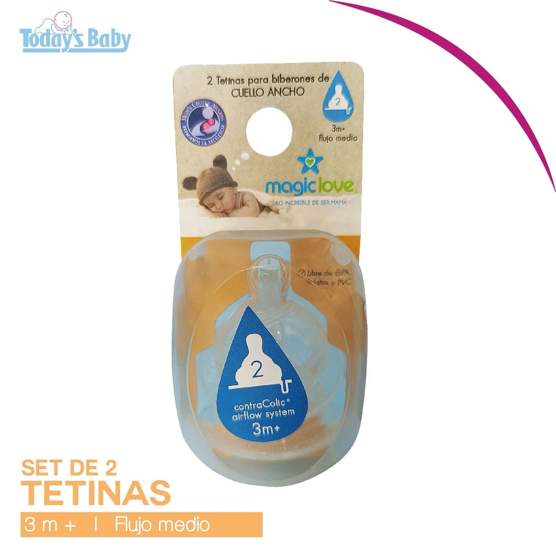 Dúo tetinas cuello ancho flujo medio Magic love