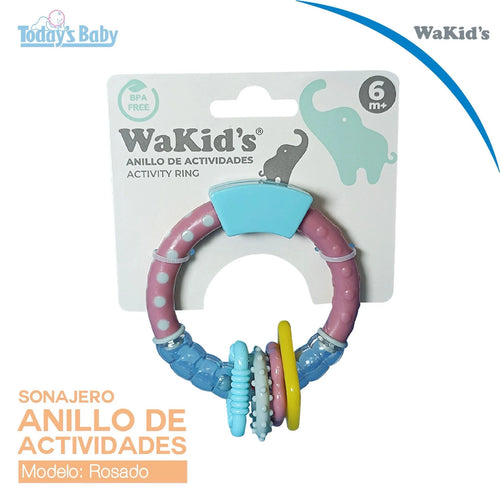 anillo de actividades mordedor wakid’s rosado para bebé
