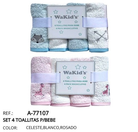 Set de 4  toallitas p/ bebe