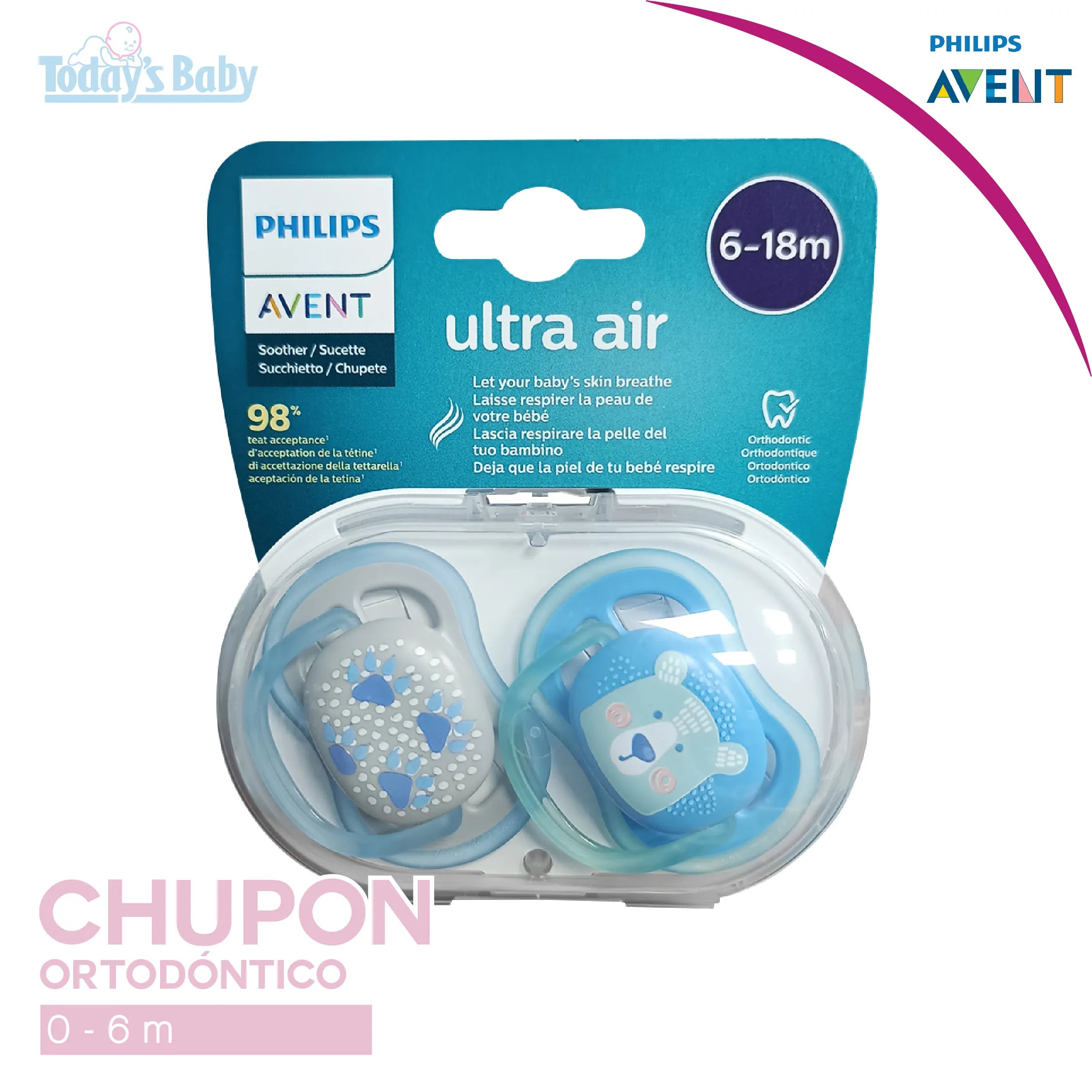 Chupón Ultra Air Ortodóntico de 6-18 M varón Avent
