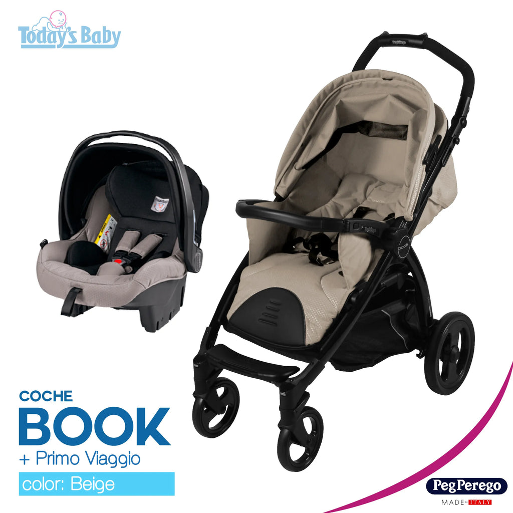 coche book beige + primo viaggio sl +base para el carro para bebé